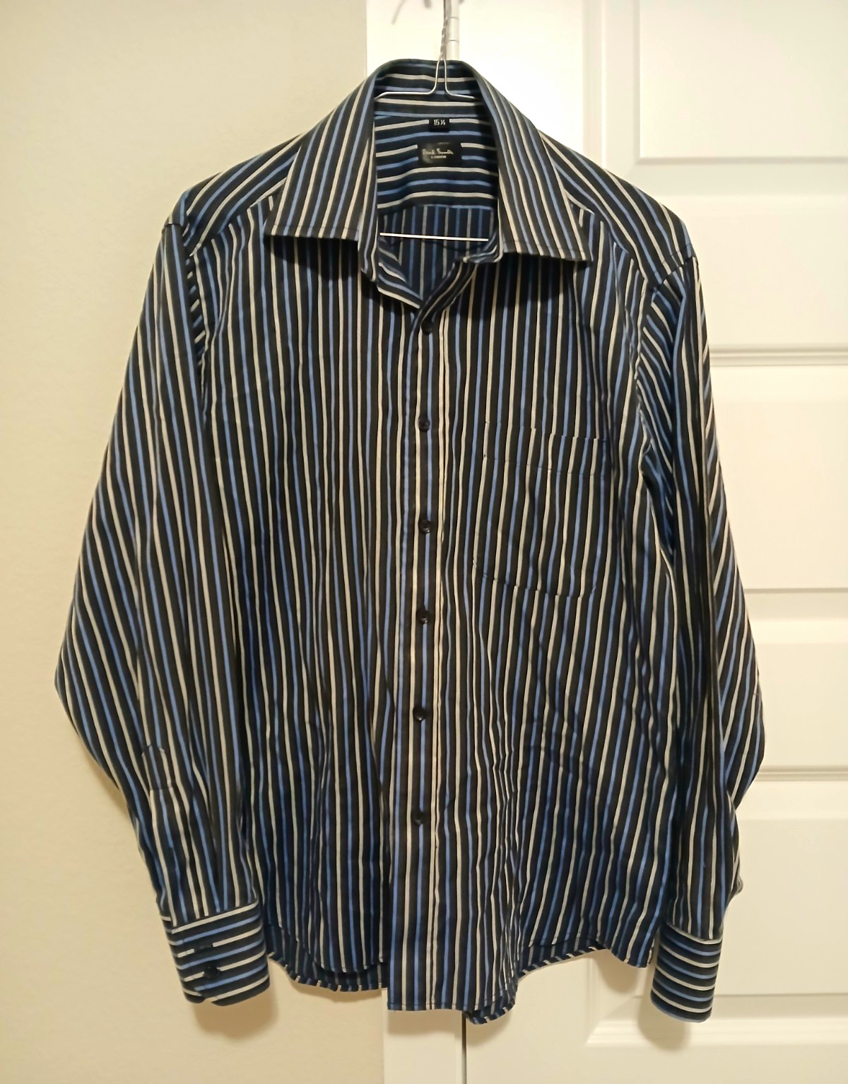 Paul Smith Men\'s Striped Dress Shirt 15.5 Neck 32/33 Sleeve Black Blue White