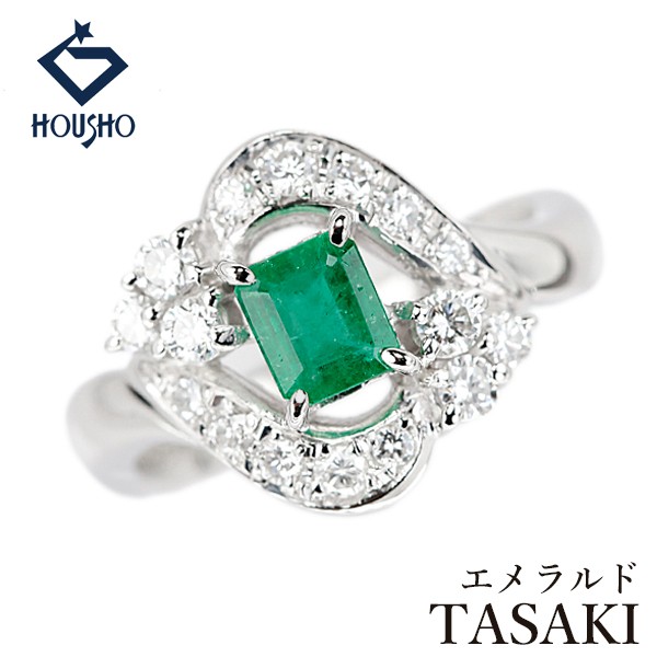 TASAKI Pearl Emerald ring  diamond Pt900 Wave openwork Used 909394
