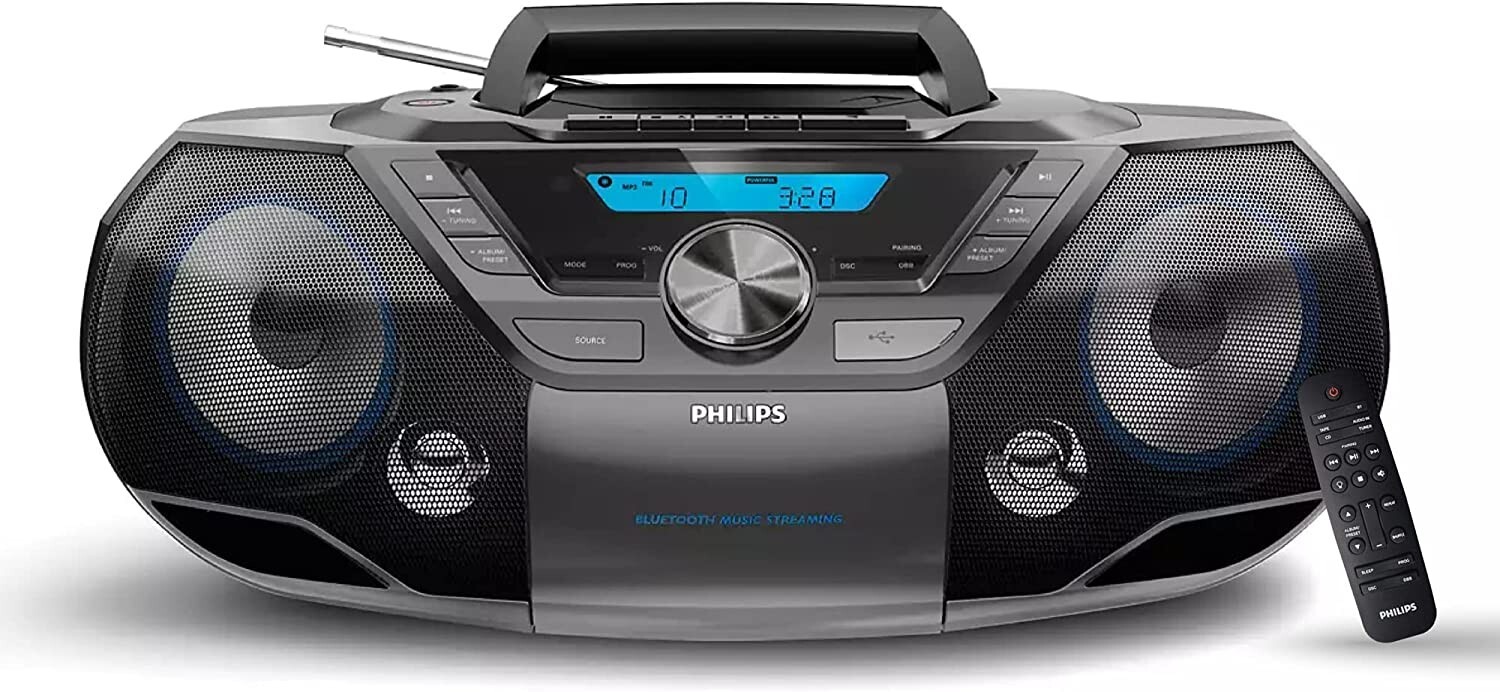 Philips Portable CD Player Boombox, Bluetooth with Cassette Radio. USB. MP3 Philips Portable CD Player Boombox, Bluetooth with Cassette Radio. USB. MP3