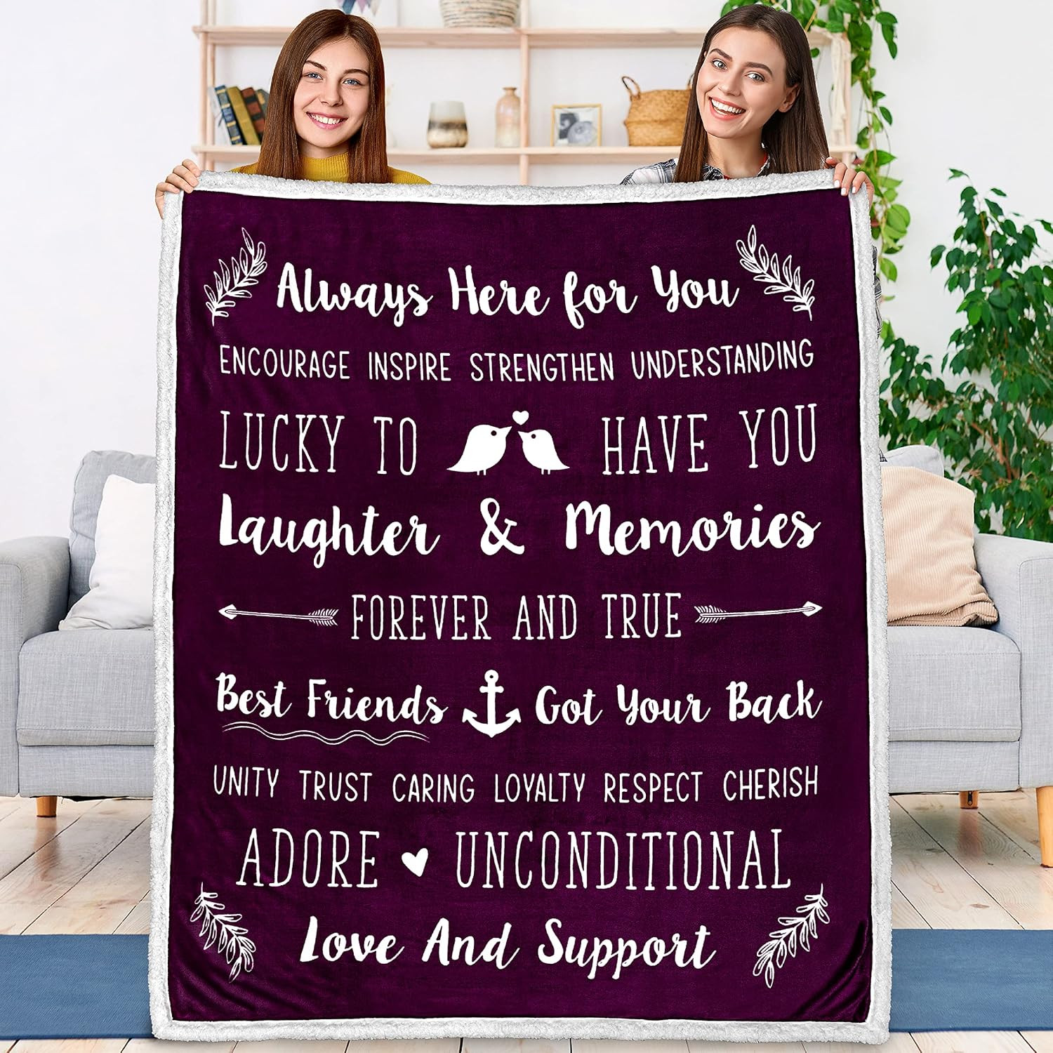 Best Friend Blanket, Cozy Friendship Gift for Women, Sherpa Purple