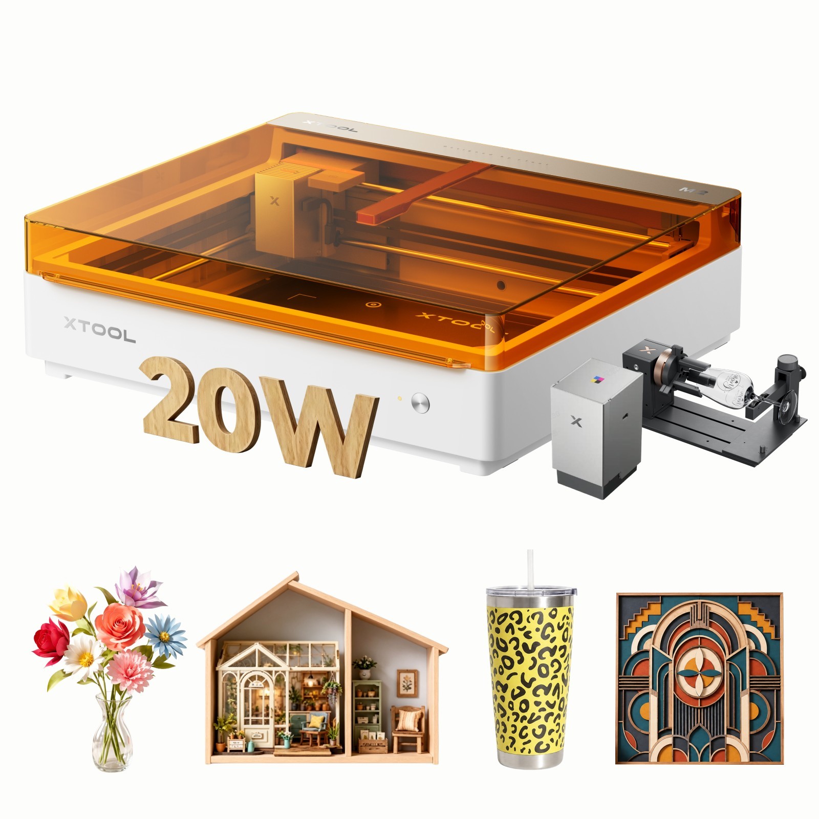 xTool M2 20W Color Craft Laser Cutter & Engraver，Built-in Dual Cameras，RA3