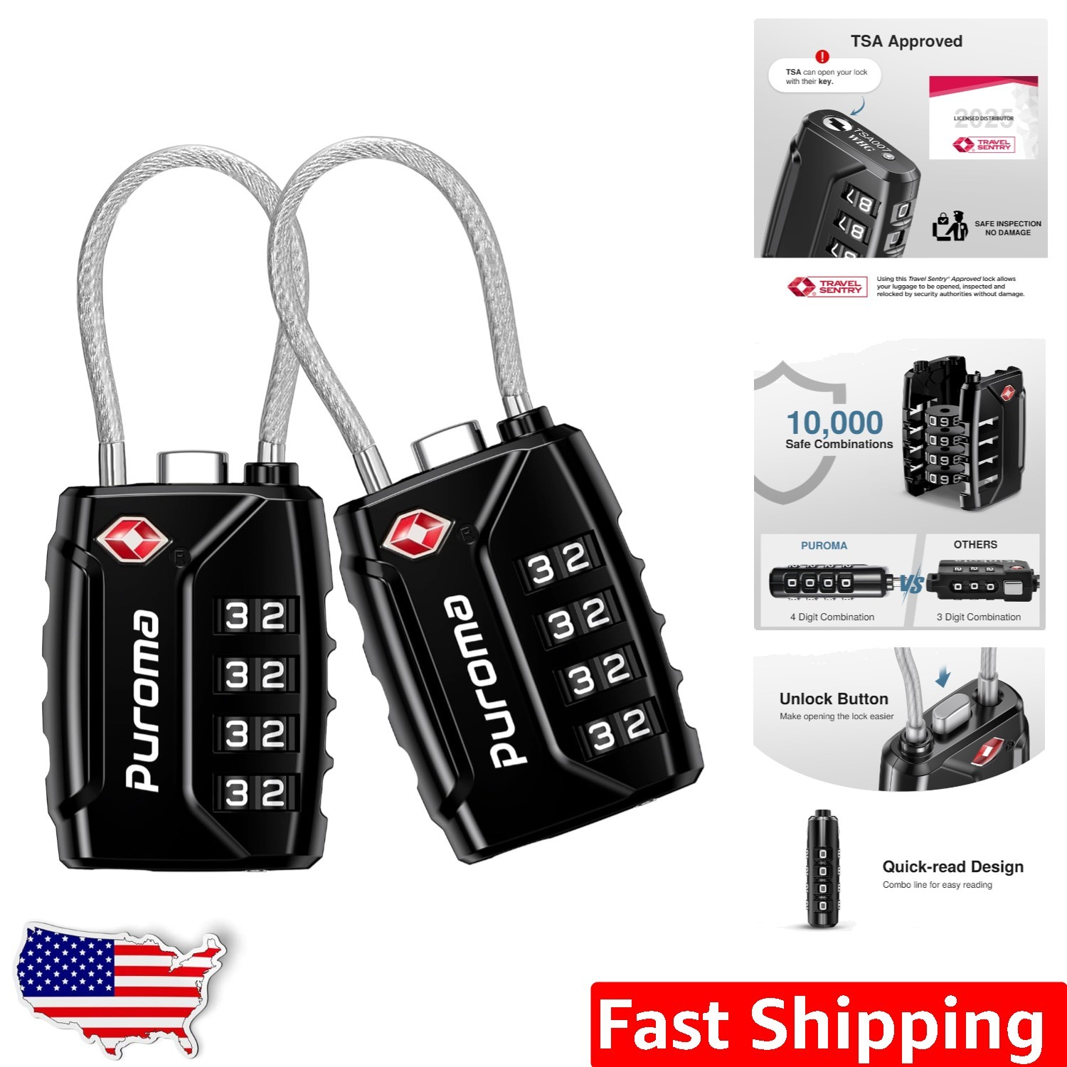 2 Pack TSA Approved Gun Case Locks for Pistol Cases, 4 Digits Travel Locks Sm...
