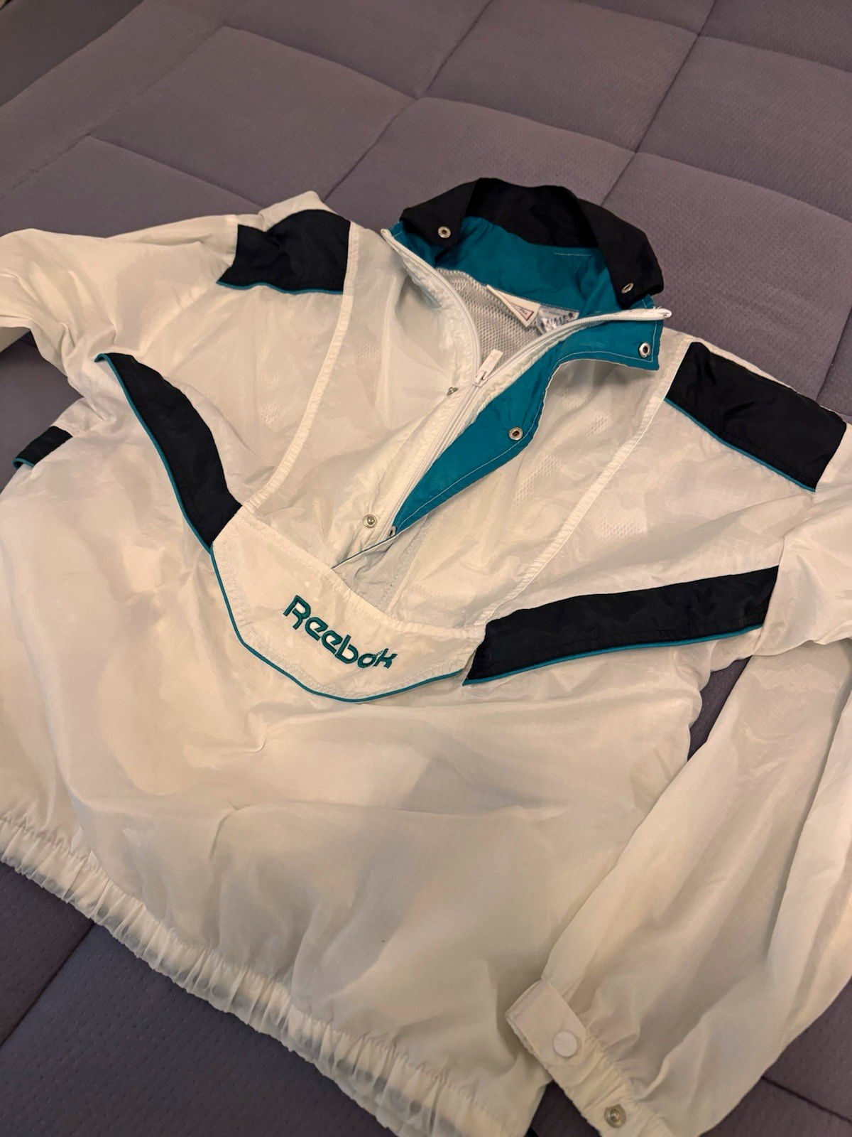 Reebok Men’s L Colorblock Half-Zip Nylon Windbreaker Jacket Pockets 80s 90s Sz S