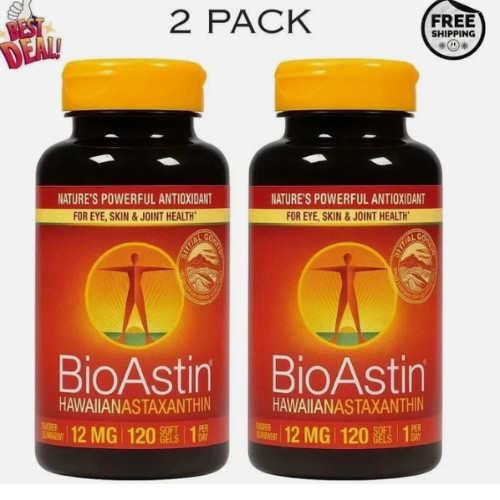 BioAstin Hawaiian Astaxanthin 12 mg – 120 Softgels | Exp 10/2027 (2 Pack)