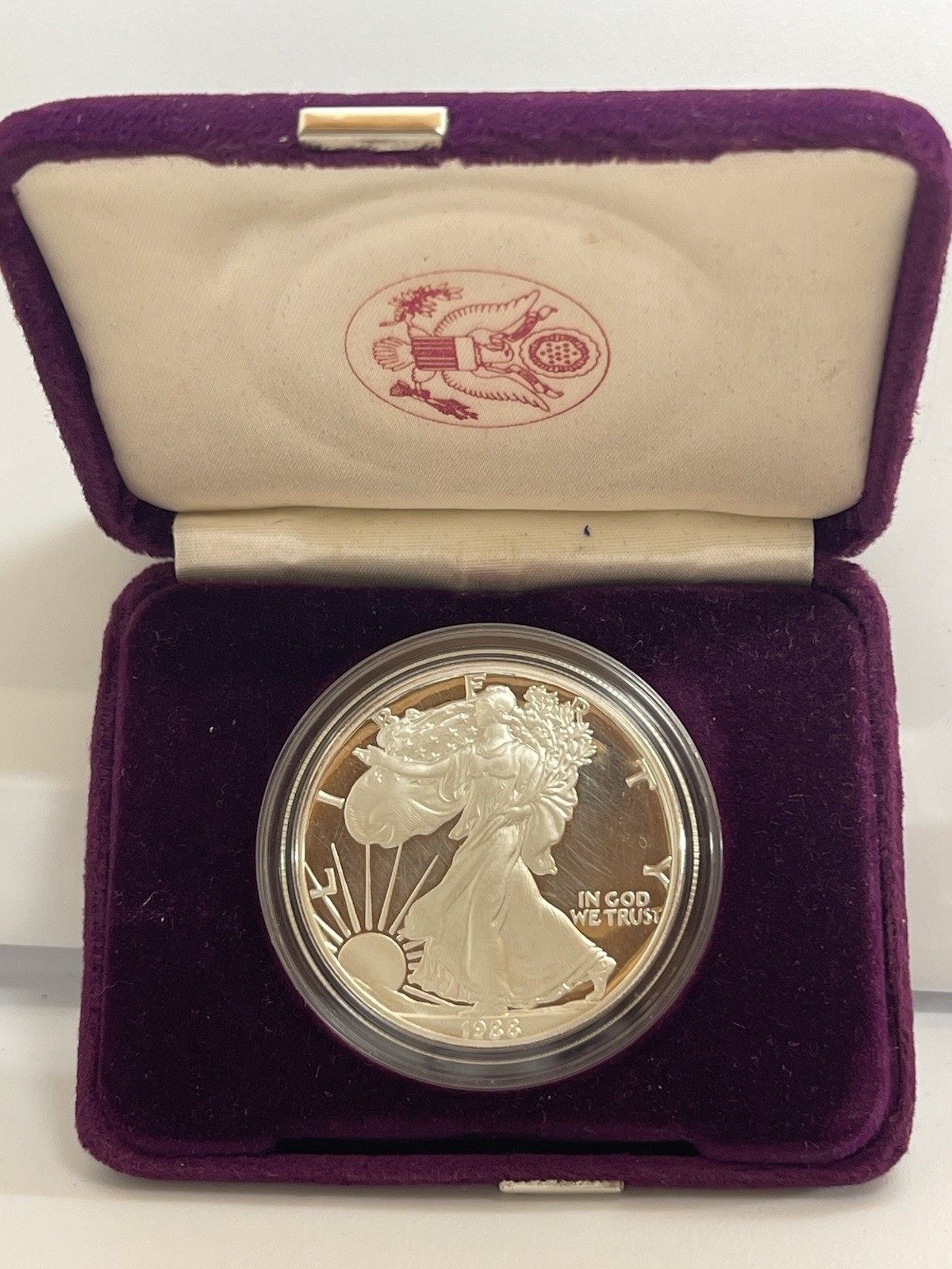 1988 S American Silver Eagle One Ounce Proof  w/velvet Case