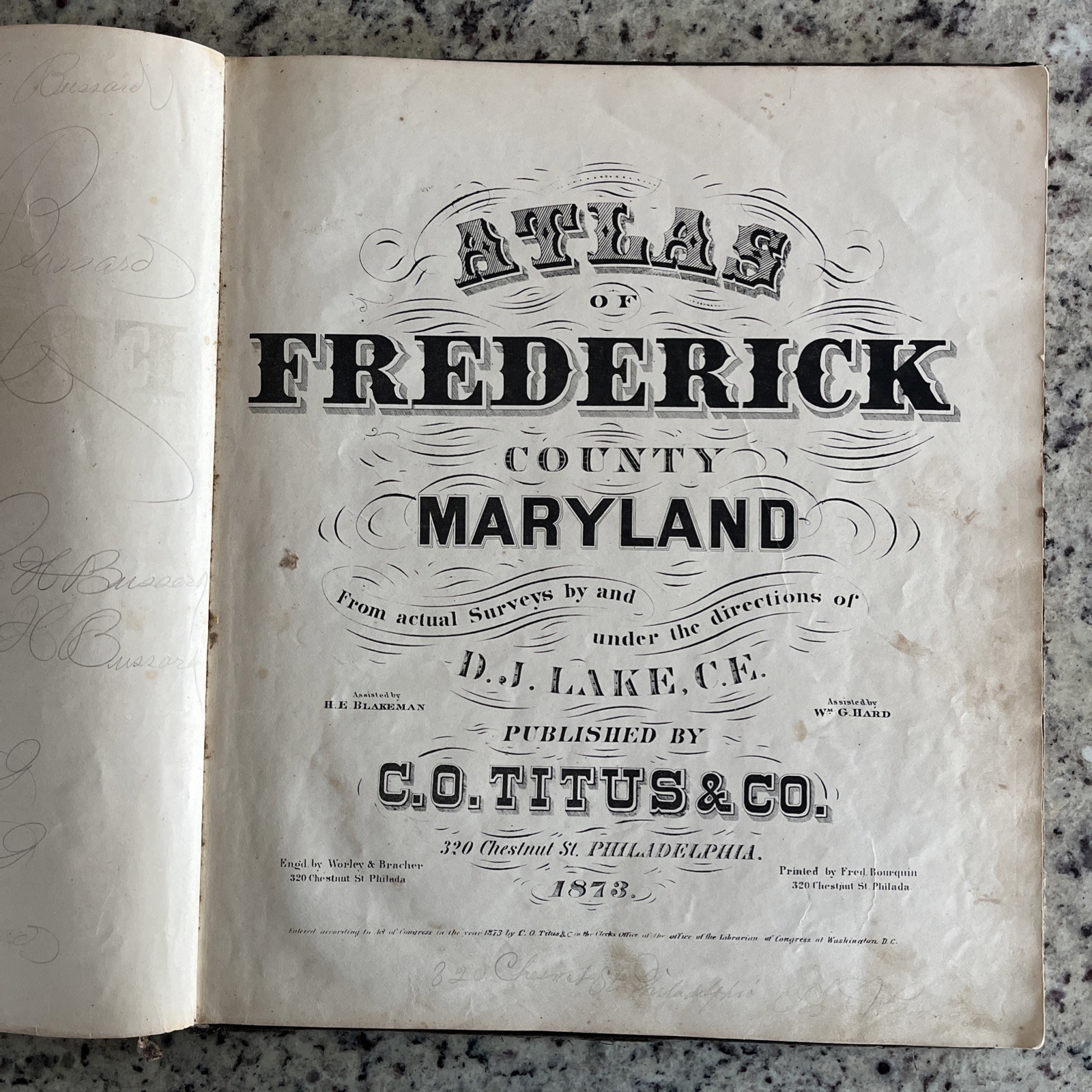 Antique Titus Co 1873 Frederick County & City MD Atlas Book 33 Colored Maps