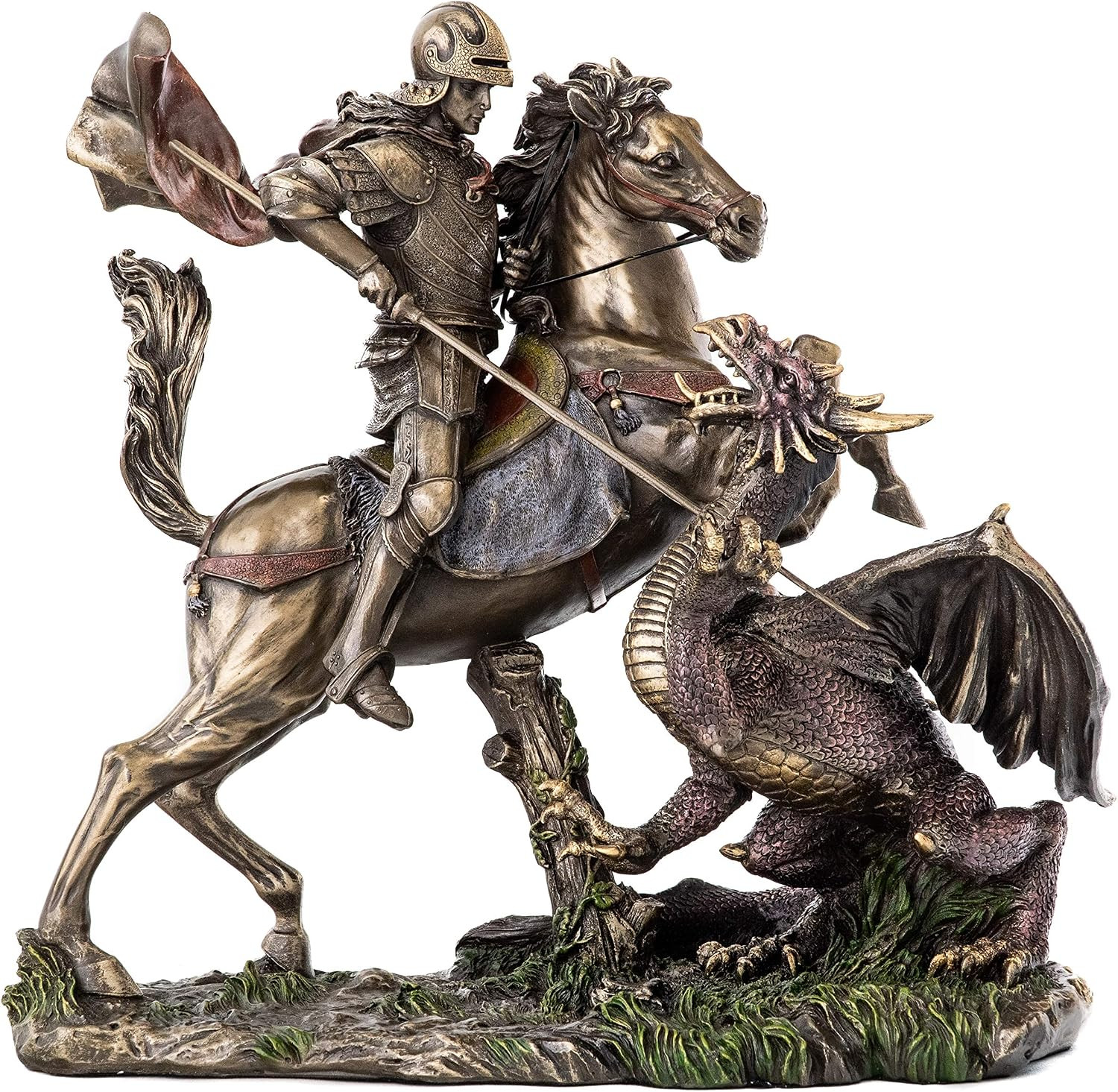 St. George Slaying the Dragon Statue - St. George, Legendary Medieval Knight Scu St. George Slaying the Dragon Statue - St. George, Legendary Medieval Knight Scu