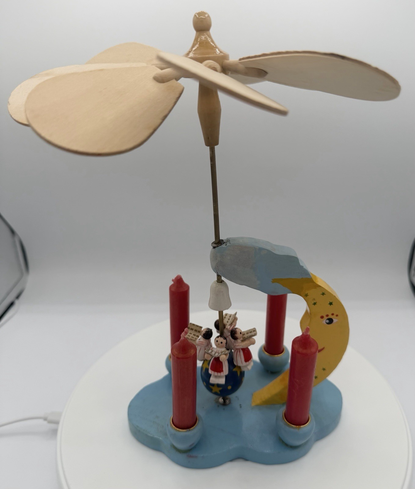 Vintage German Style Christmas Pyramid Spinning Angels Choir Wooden Carousel