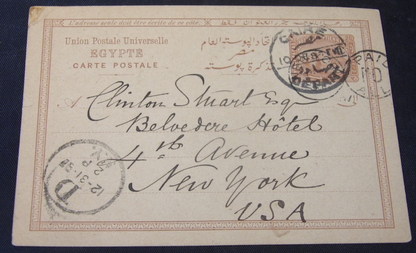1897 Cairo Egypt Postal Card-Multiple Ink Stamps-Interesting
