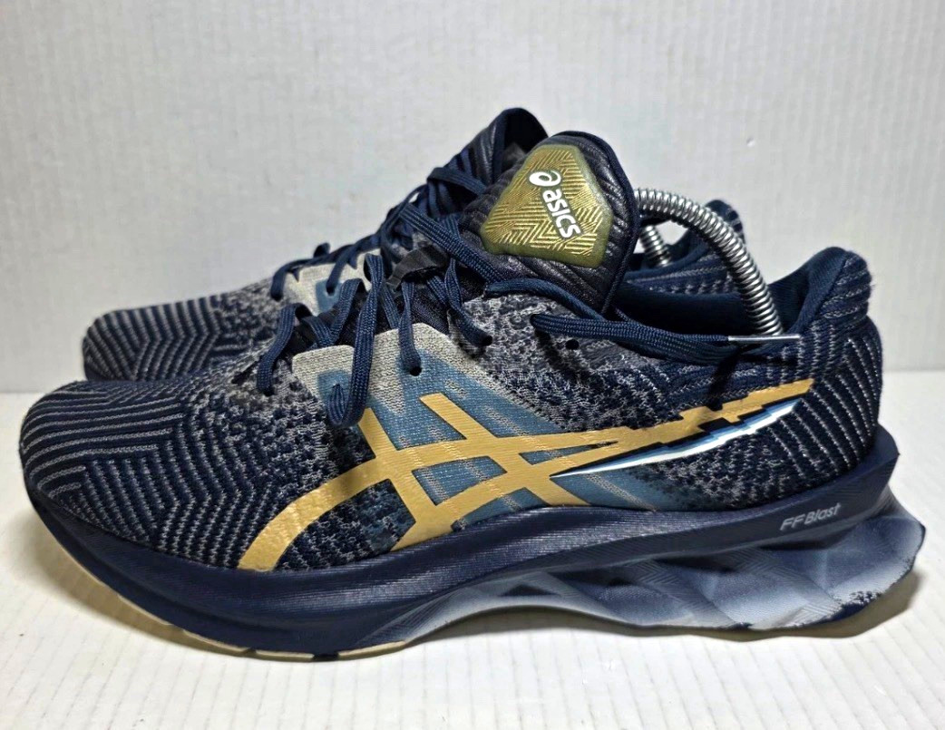 ASICS FF Blast Men\'s Low Top Lace Up Running Shoes Navy Gray Gold ASICS FF Blast Men\'s Low Top Lace Up Running Shoes Navy Gray Gold