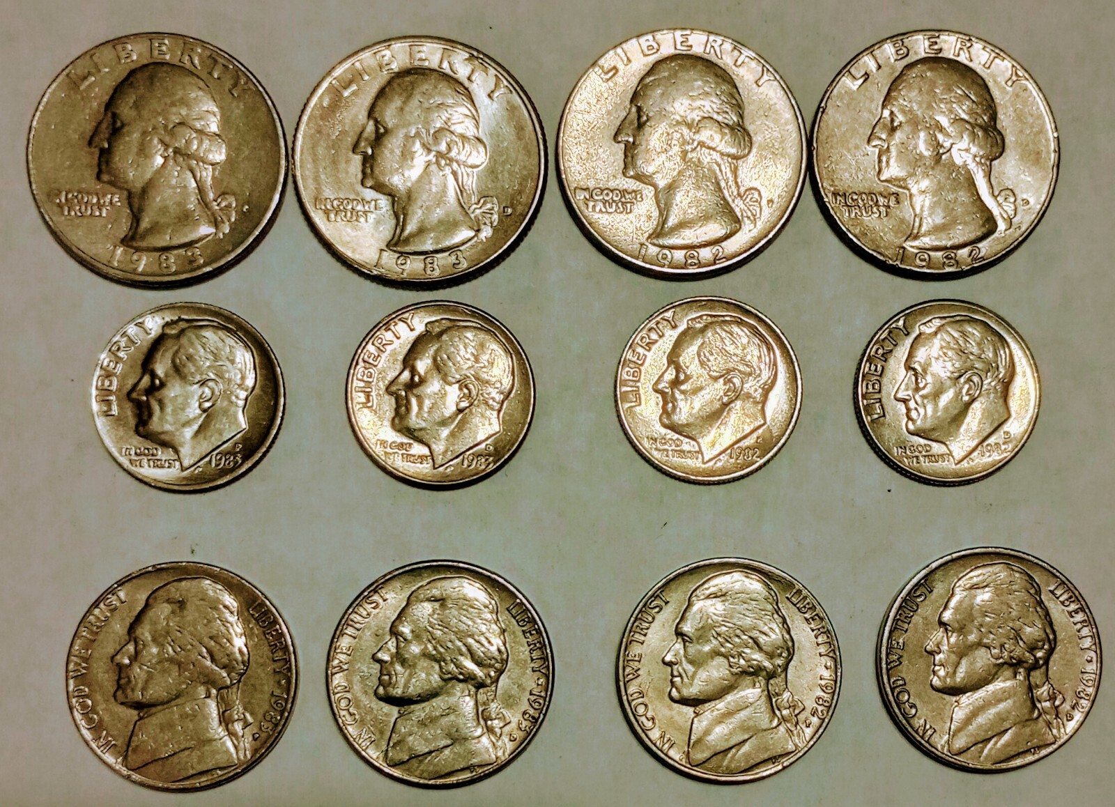 1982-1983 P&D Quarter, Nickel, Dime Set Of Circulated Coins Hard To Find Years