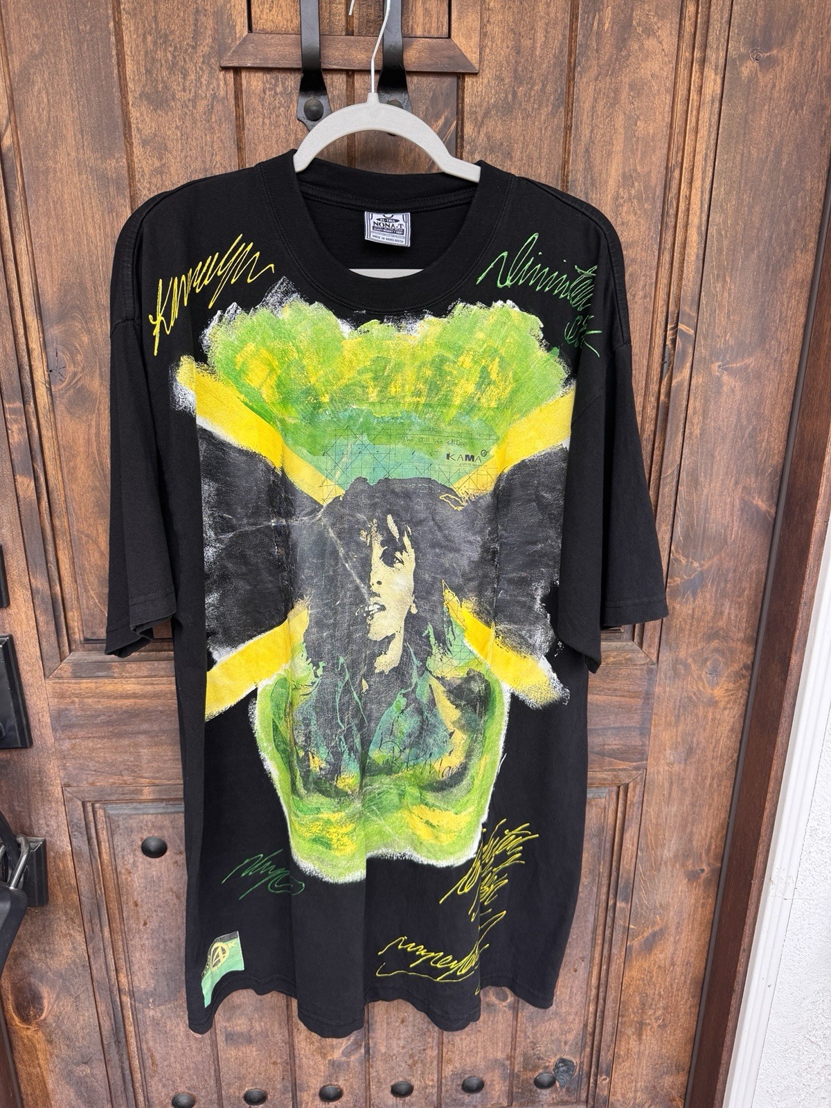 VTG 90s KAMA 4K Bob Marley Graff Puff Paint Rap Tee XL Tall Reggae Streetwear