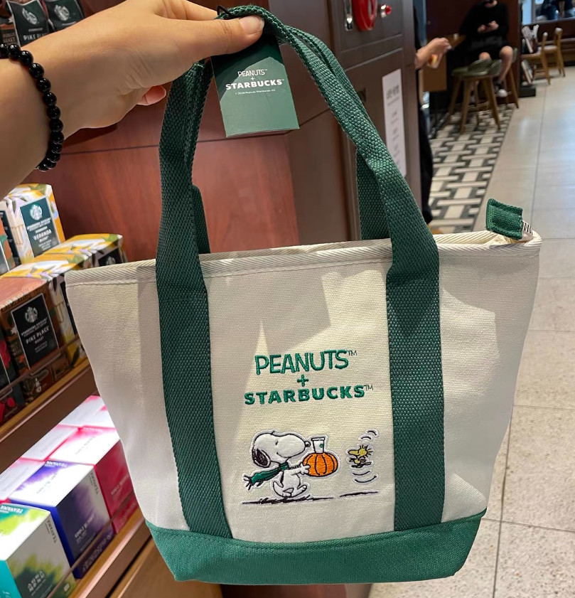 2026 Genuine Starbucks x Peanuts Snoopy Mini Canvas Tote Bag Straw Cup Hot stock