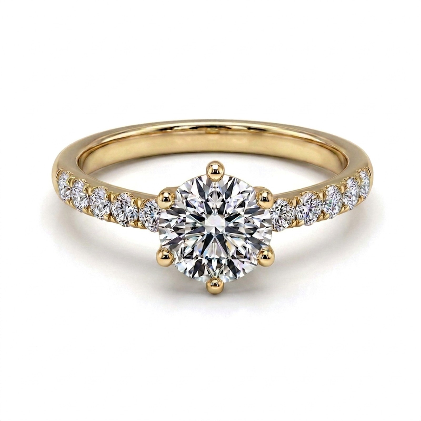 1.51 Ct Round Cut SI1/E Solitaire Pave Diamond Engagement Ring 14K Yellow Gold