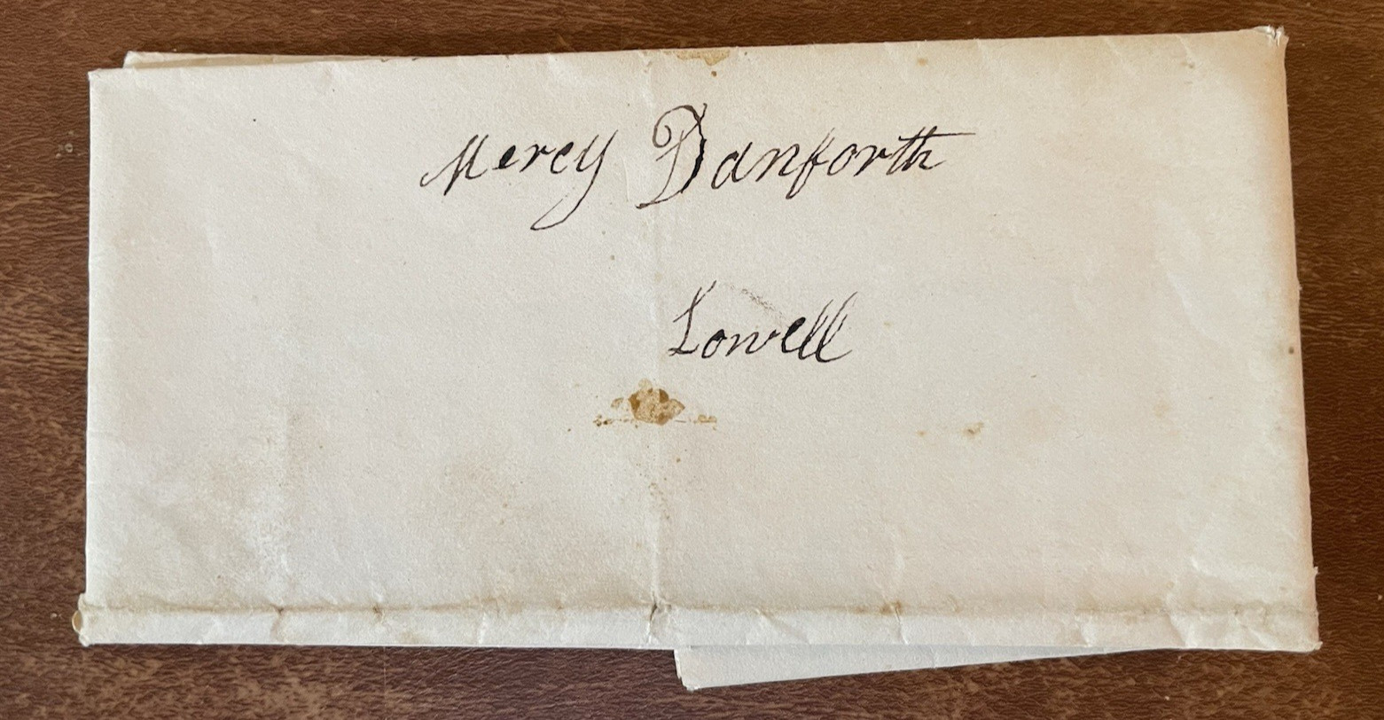 1835 Antique Folded Letter to Mercy Danforth, Lowell MA - Early American Ephemer