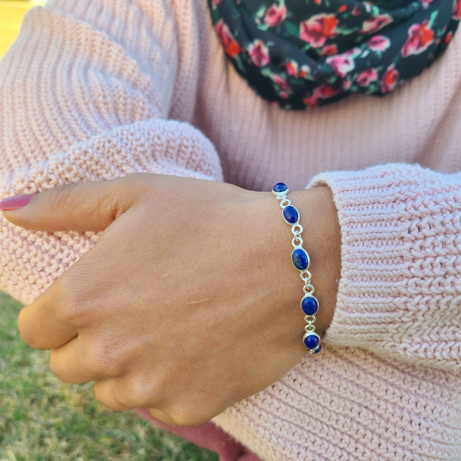 Genuine Lapis Lazuli Bracelet 925 Sterling Silver Bracelet Adjustable Bracelet