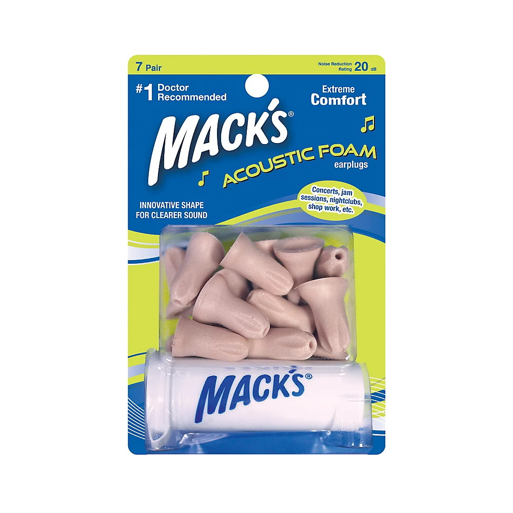 Mack\'s Acoustic Foam Ear Plugs 7 Pair Blister Pack with Free Travel Case