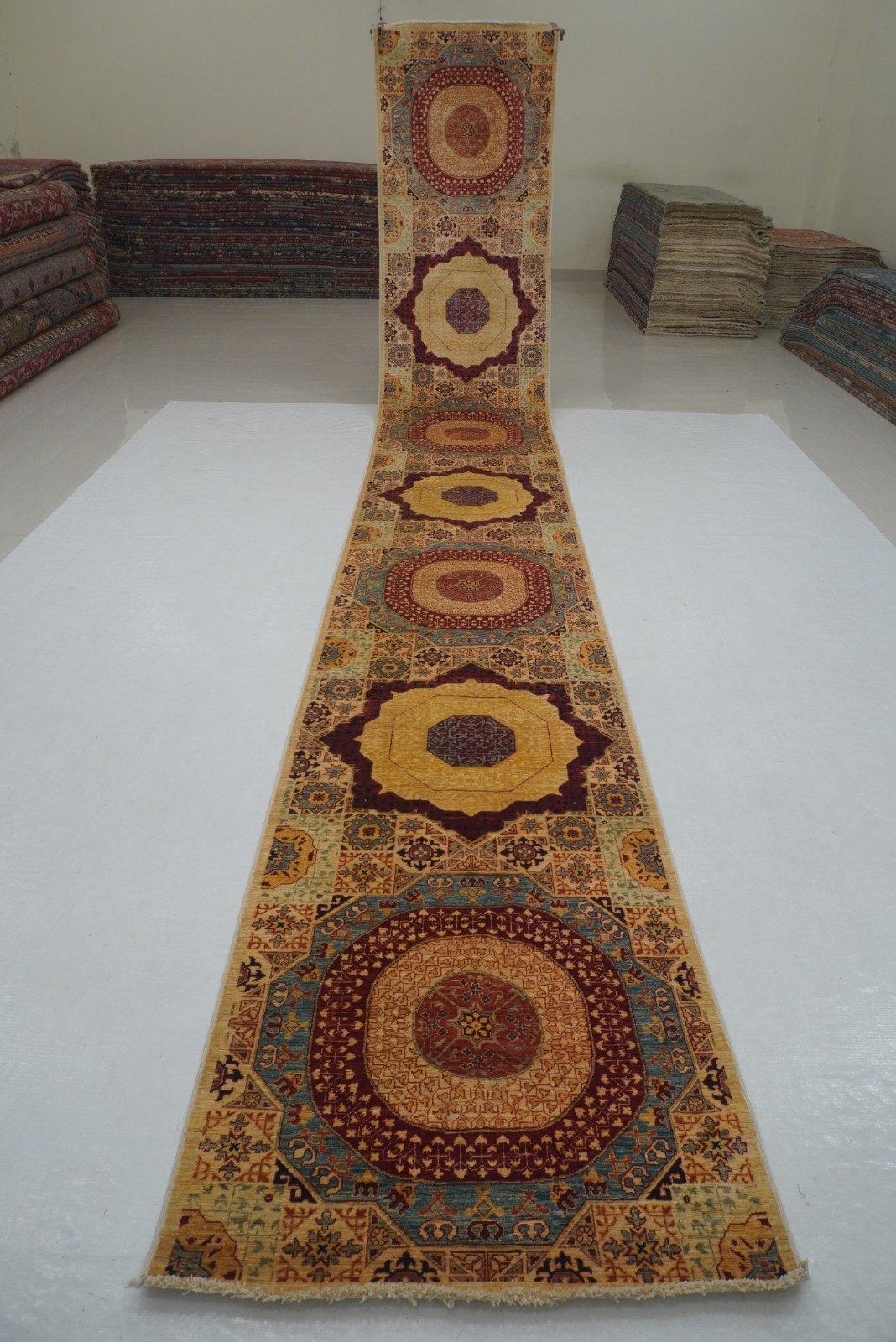 3x19 ft Beige Mamluk Turkish Style Hand knotted Traditional Long Runner Rug
