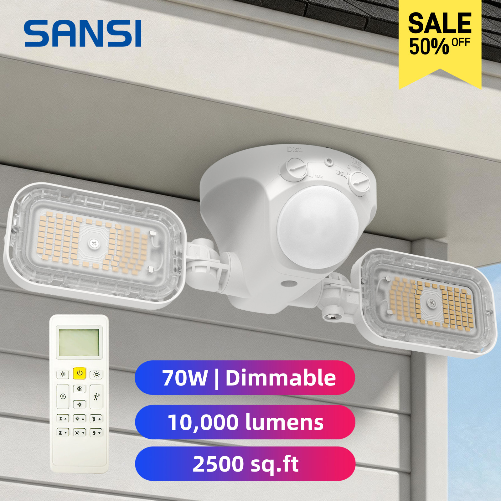 SANSI LED Motion Sensor Security Light 10,000lm 70W Outdoor Dimmable Floodlights
