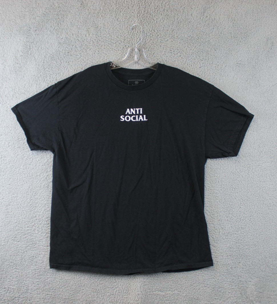Anti Social Embroidered Black T-Shirt Men\'s Large