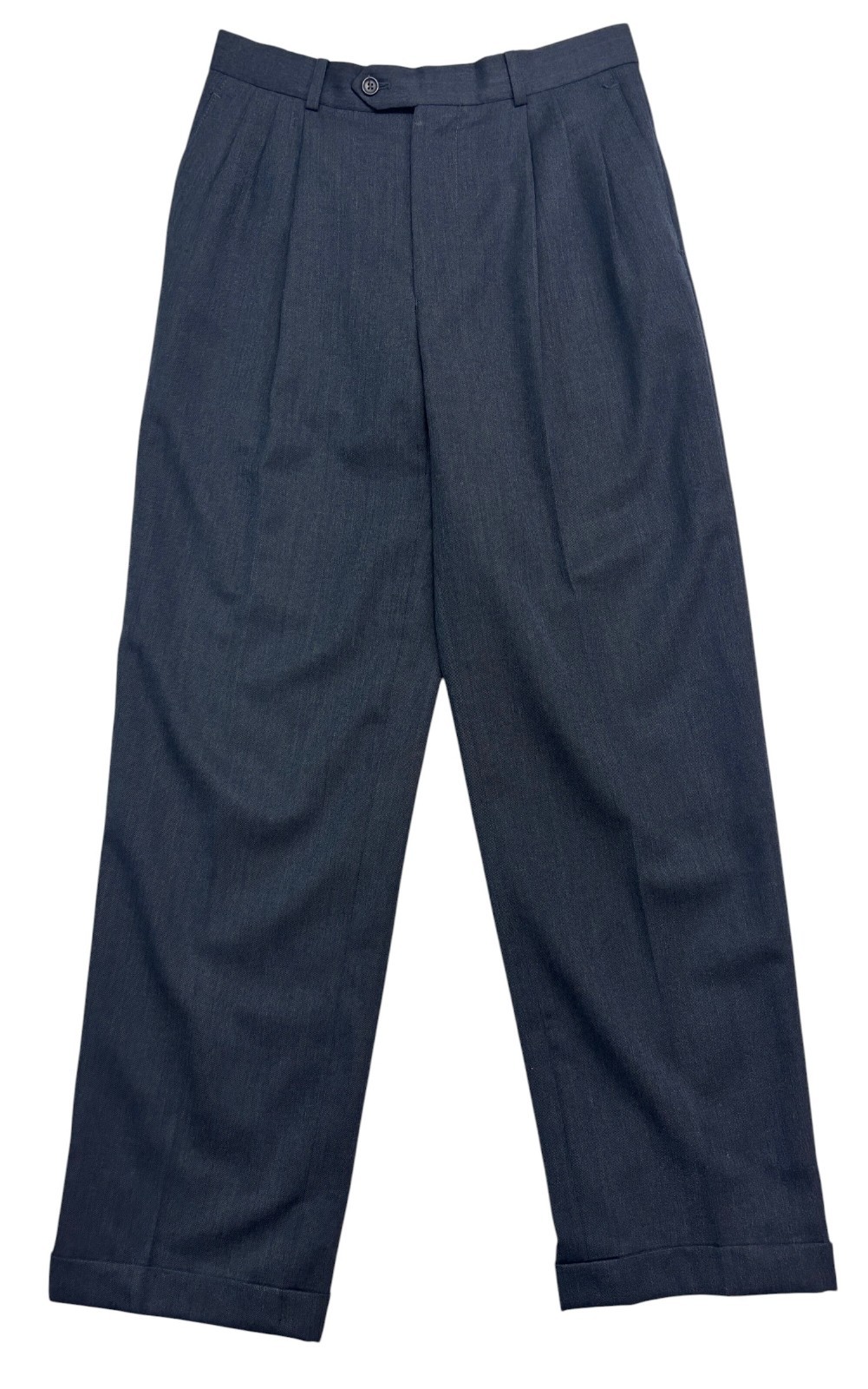 Pronto Uomo 30x32 Navy Blue Dress Pants Trousers 100% Wool Pleated Cuffed Mens