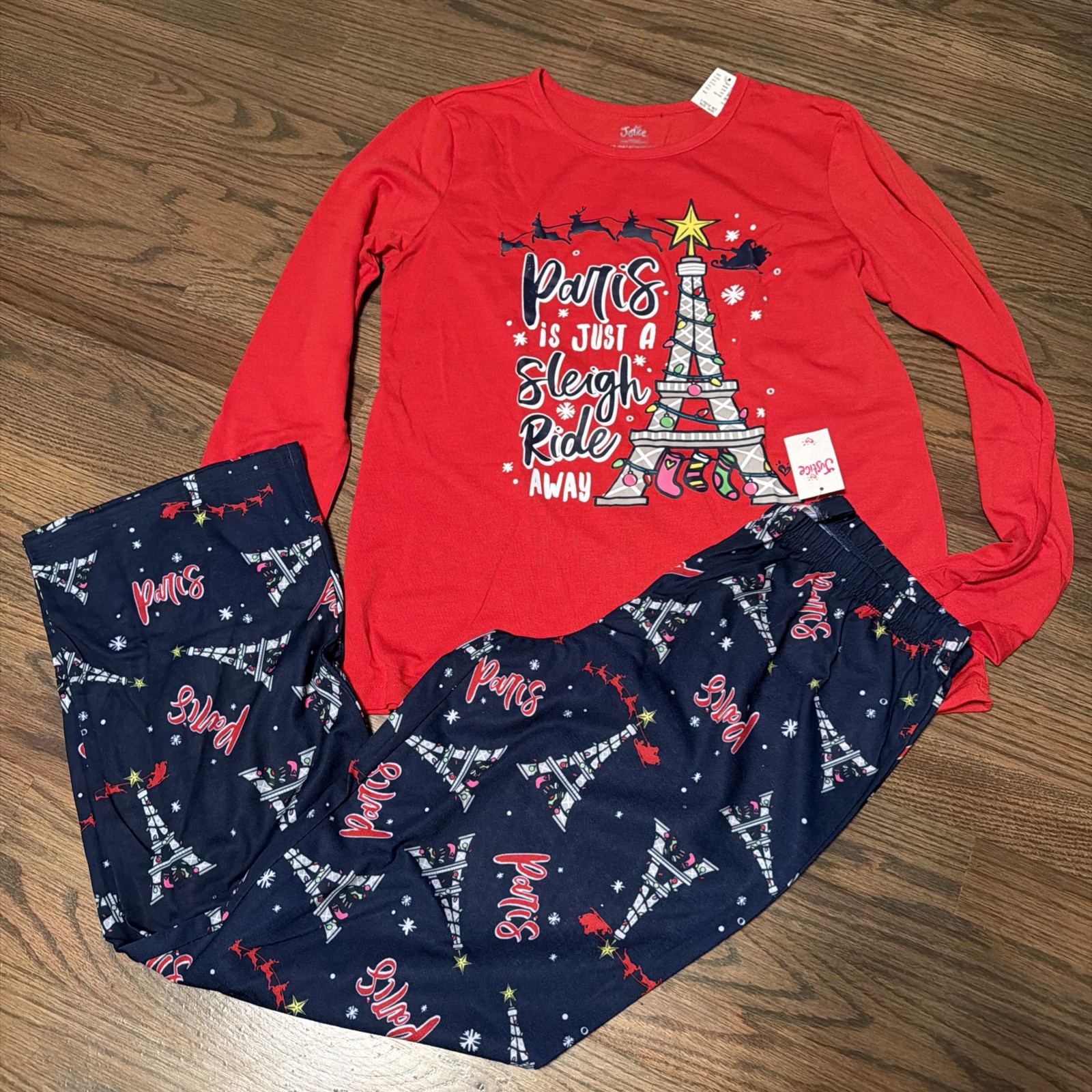 JUSTICE GIRLS 2 pc NEW NWT CHRISTMAS PAJAMAS 18/20 PARIS IS A SLEIGH RIDE AWAY JUSTICE GIRLS 2 pc NEW NWT CHRISTMAS PAJAMAS 18/20 PARIS IS A SLEIGH RIDE AWAY