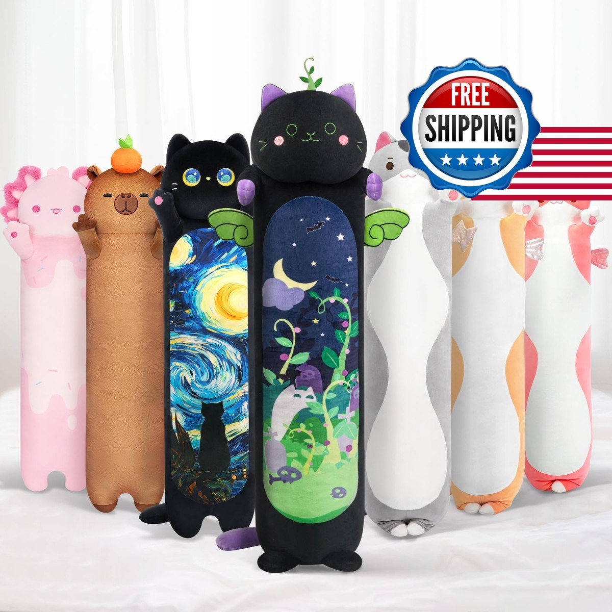 Mewaii Long Cat Plush Black Body Pillow 20\