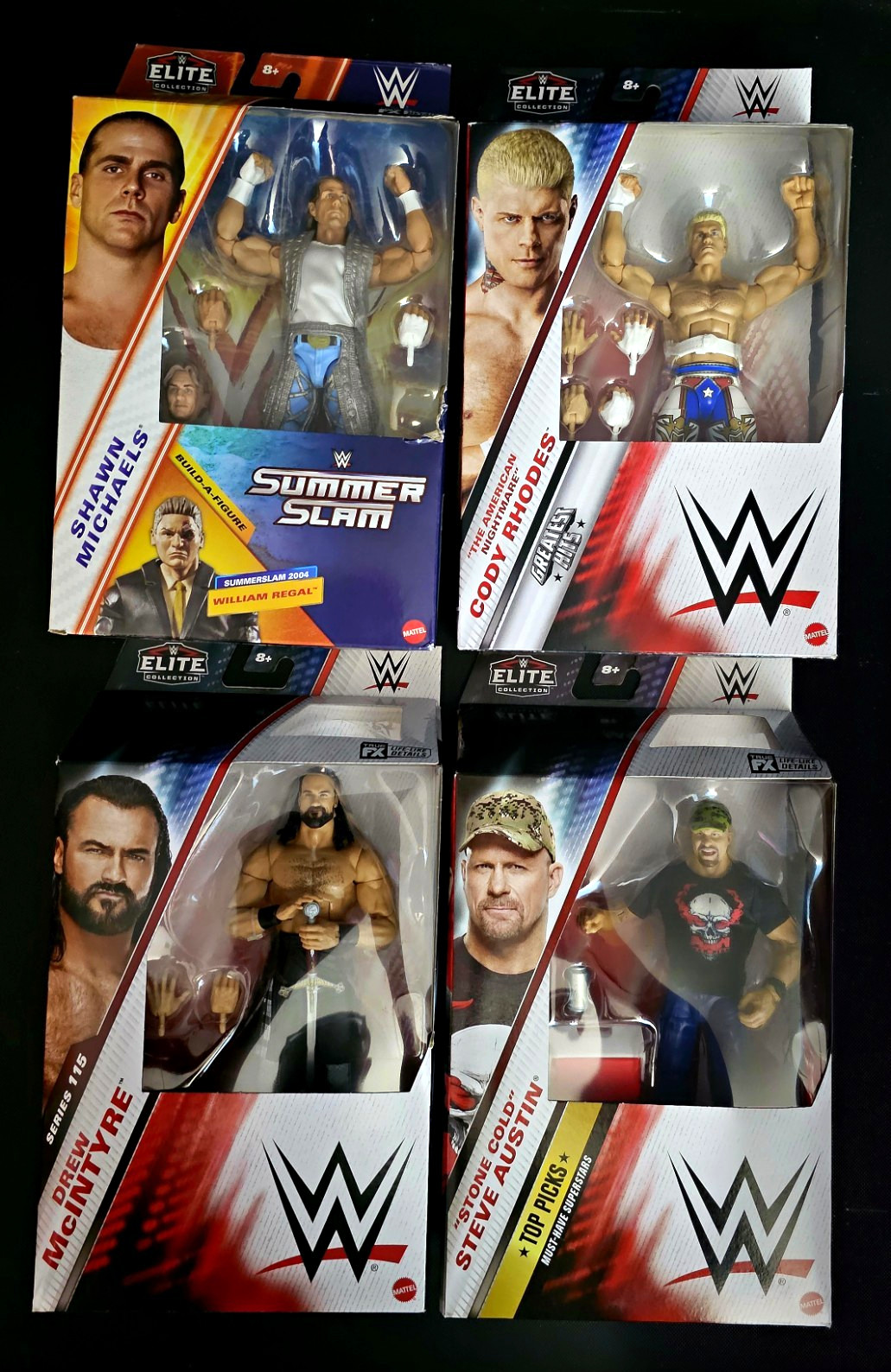 Mattel WWE Elite Collection Lot of 4 Cody/Drew/Shawn Michaels/Stone Cold Boxed Mattel WWE Elite Collection Lot of 4 Cody/Drew/Shawn Michaels/Stone Cold Boxed