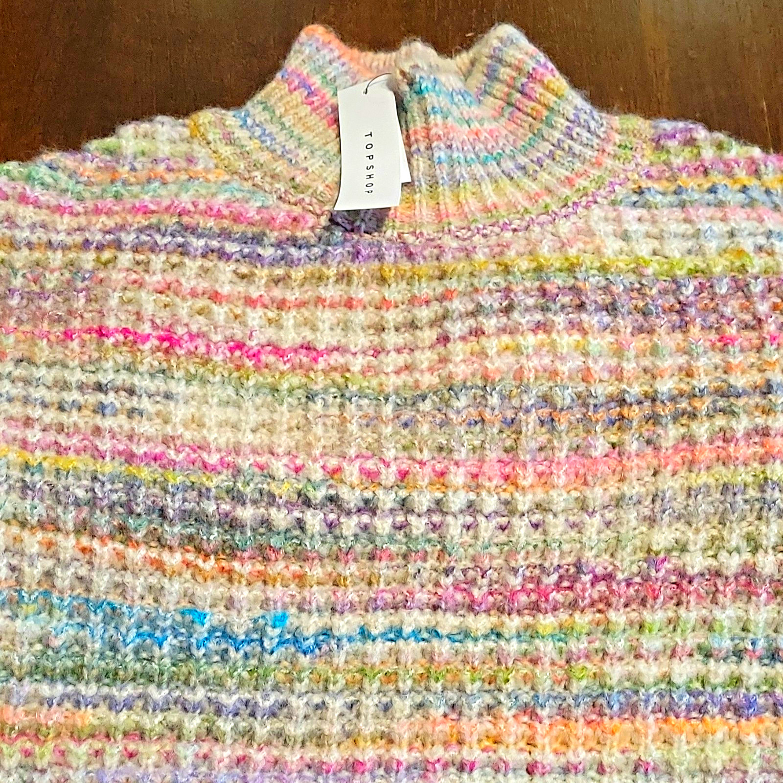 Topshop Women’s Striped Multicolor Chunky Knit Mock Neck Pullover Sweater XS Topshop Women’s Striped Multicolor Chunky Knit Mock Neck Pullover Sweater XS