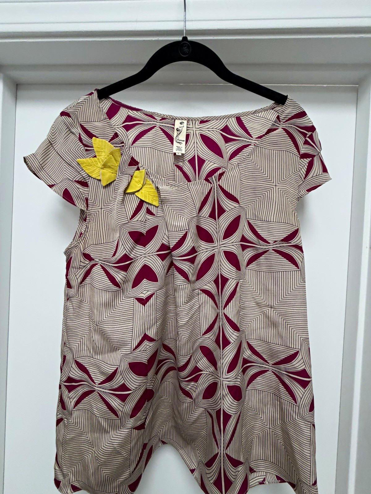 Floreat Anthropologie Womens 8 Geometric Pattern Floral Silk Shirt Floreat Anthropologie Womens 8 Geometric Pattern Floral Silk Shirt