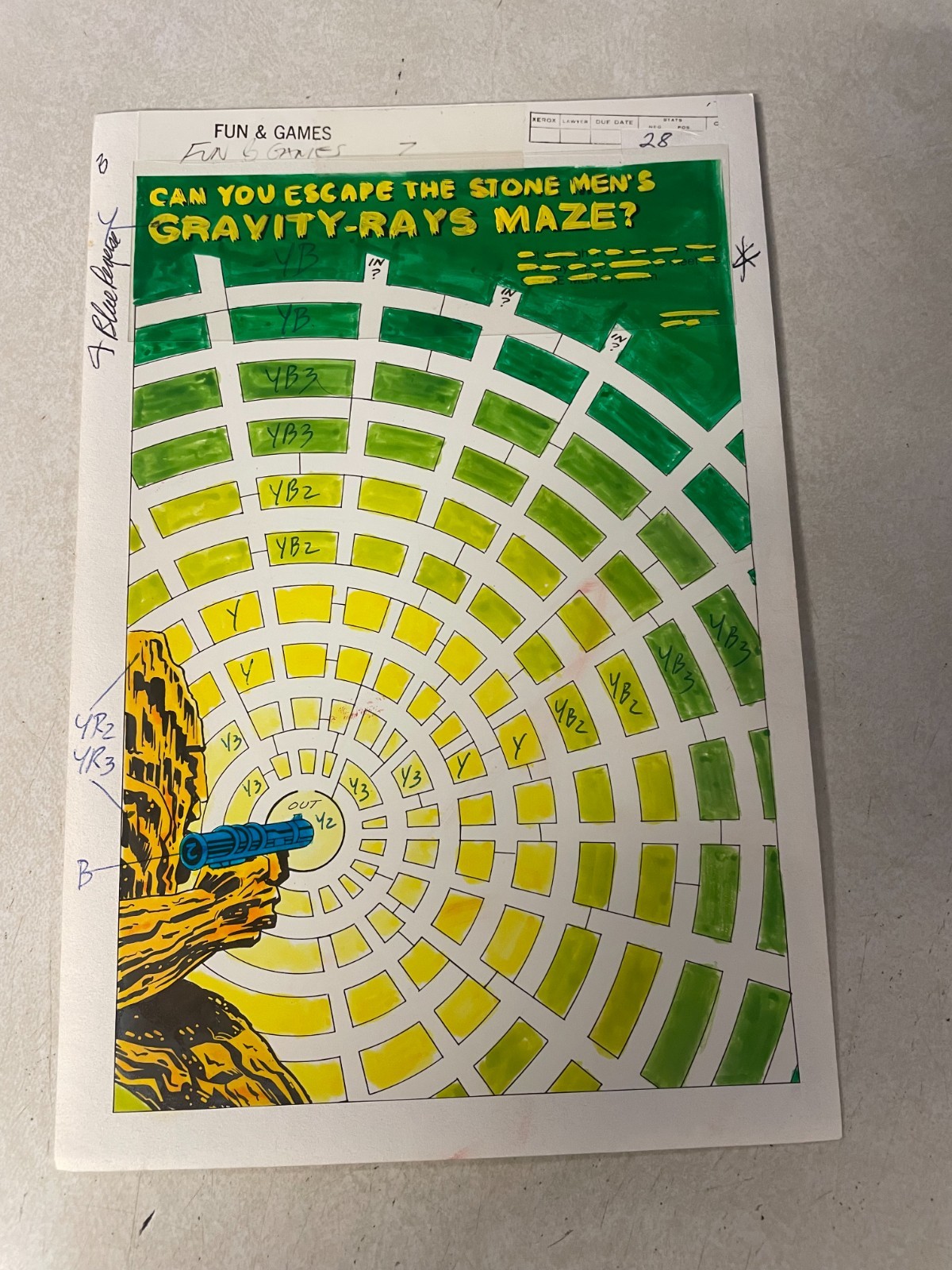 STONE MEN art original comic color guide 1980 MARVEL SPLASH GRAVITY RAYS