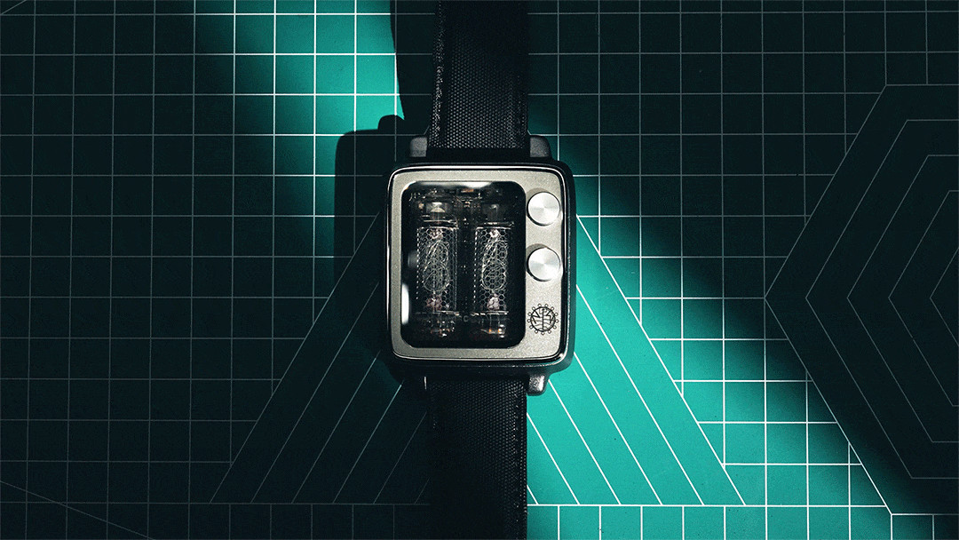 New Titanium NEONWORKS BTF2 NIXIE TUBE WATCH Retro Timer WristUp Brown Straps v. New Titanium NEONWORKS BTF2 NIXIE TUBE WATCH Retro Timer WristUp Brown Straps v.