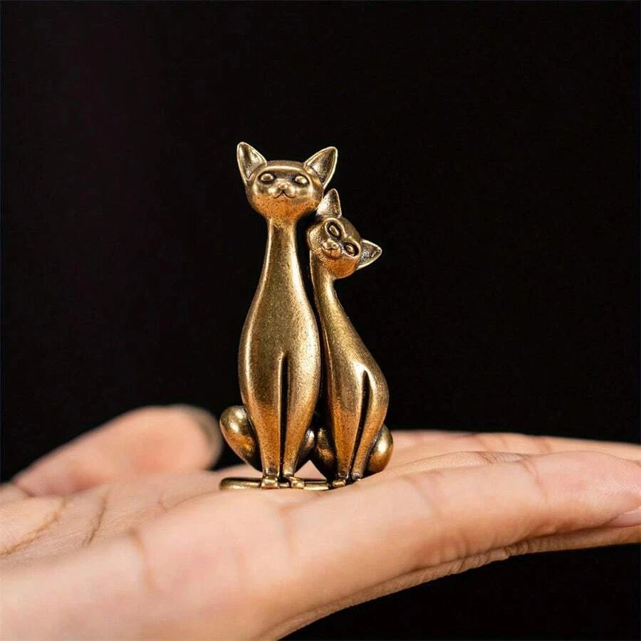 1pc Vintage Brass Couple Cat Figurine Loving Cats Sculpture Home Office Decor