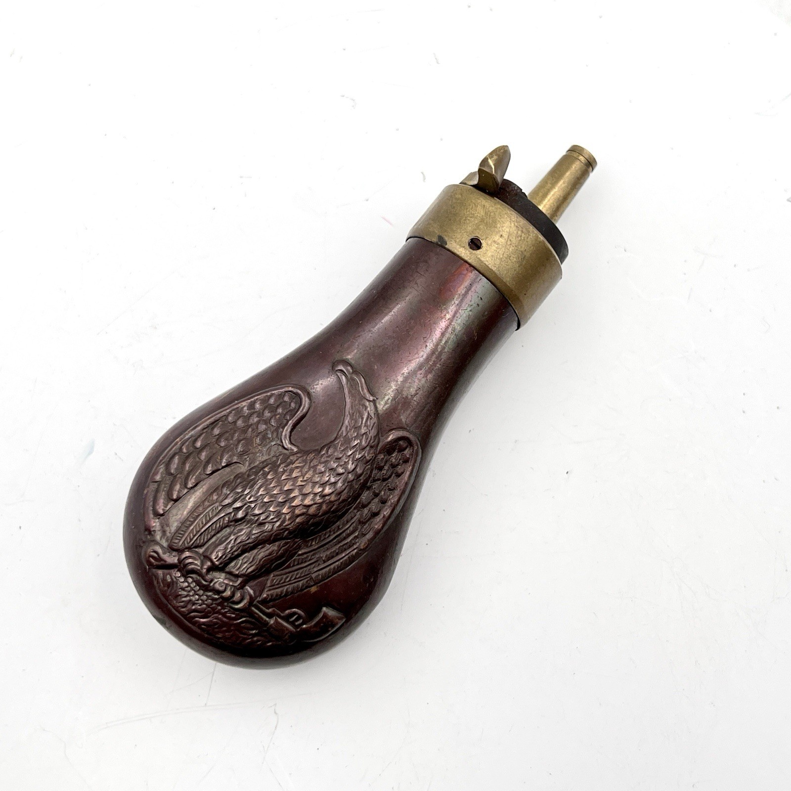 Vintage Euro Manufacture Made in Italy Brass Eagle Embossed Powder Horn