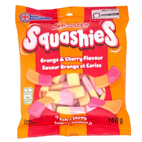 Squashies Orange & Cherry Flavor Foam Chewy Candy 160g Bag