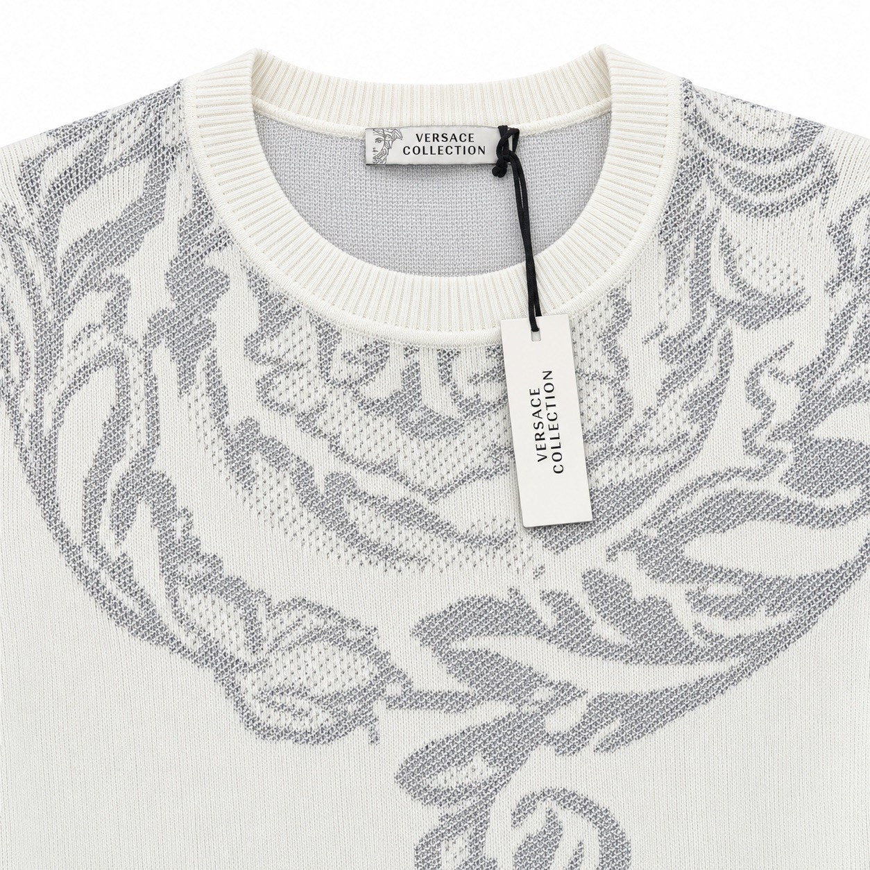Versace Collection Longline Fine Knit Jumper White Silver Grey XS BNWT RRP £275