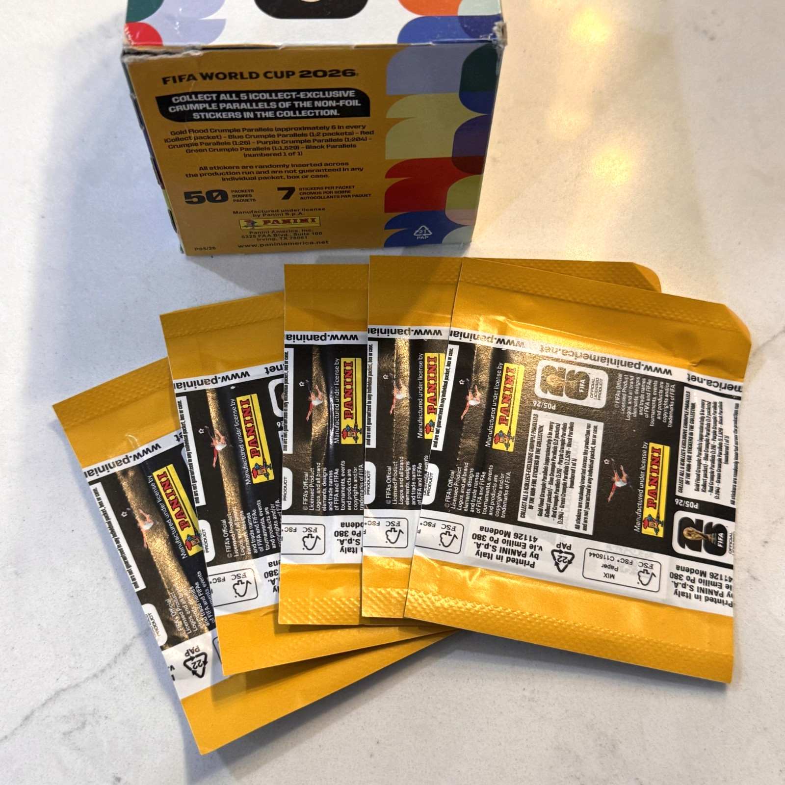 5 x Gold Sticker Pack 2026 Online Exclusive Panini FIFA World Cup Gold Crumple