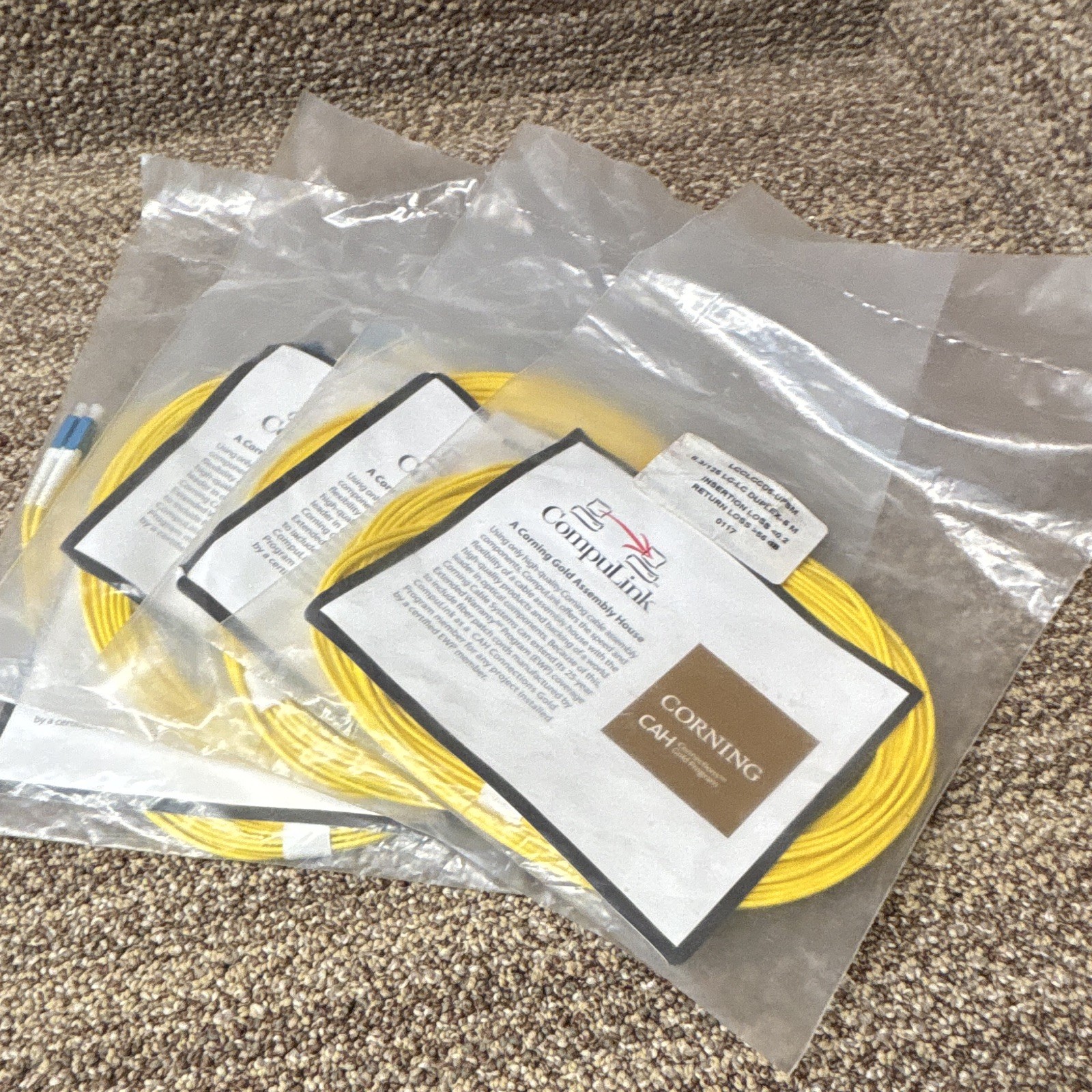 4 total Corning CompuLink LC-LC Duplex Fiber Patch Cable 5m Yellow LCCLCDS-UPSM