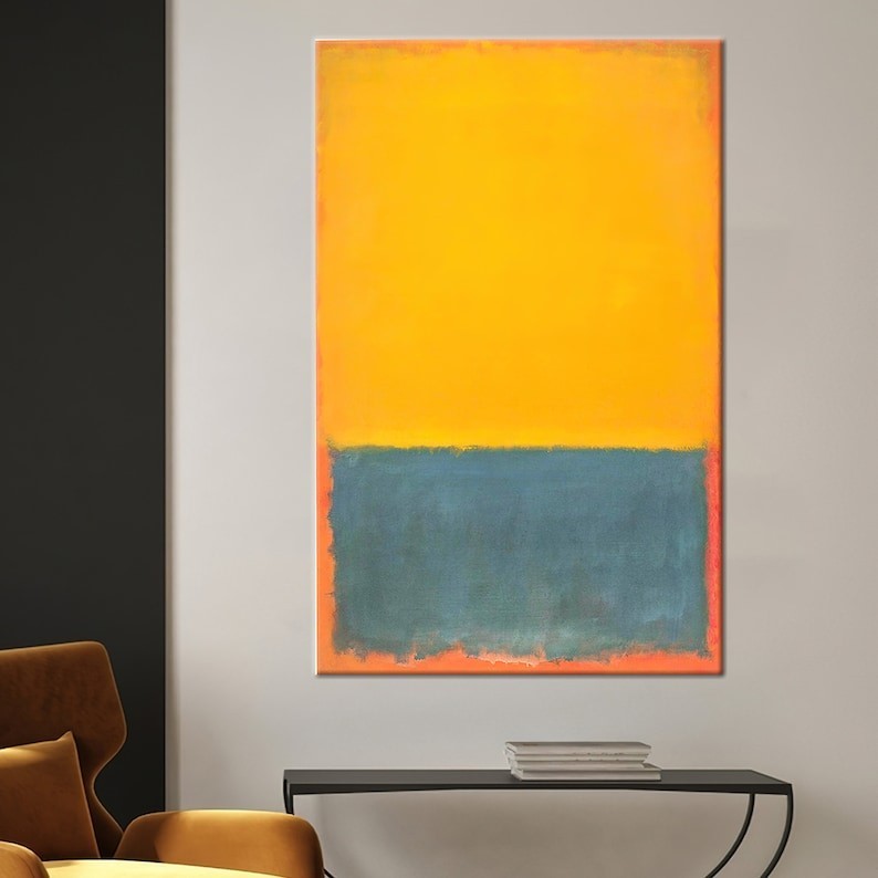 Modern Abstract Canvas Wall Art Orange Blue Minimalist Framed Canvas Painting