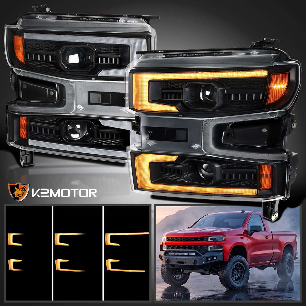 Fits 2019-2022 Chevy Silverado 1500 Switchback LED DRL Projector Headlights