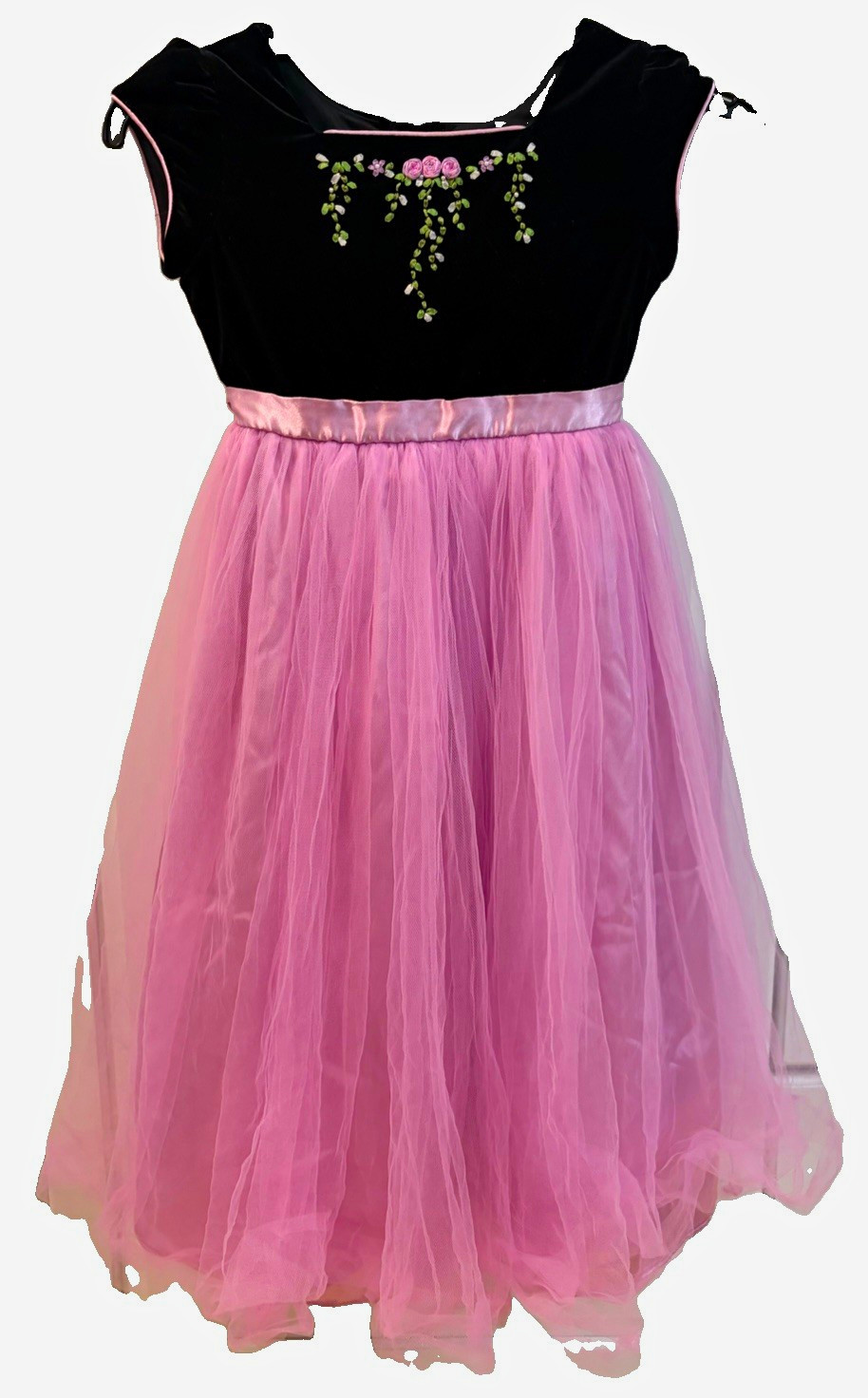 Jona Michelle Girls Size 7 Black Velvet Pink Tulle Fit & Flare Knee Dress