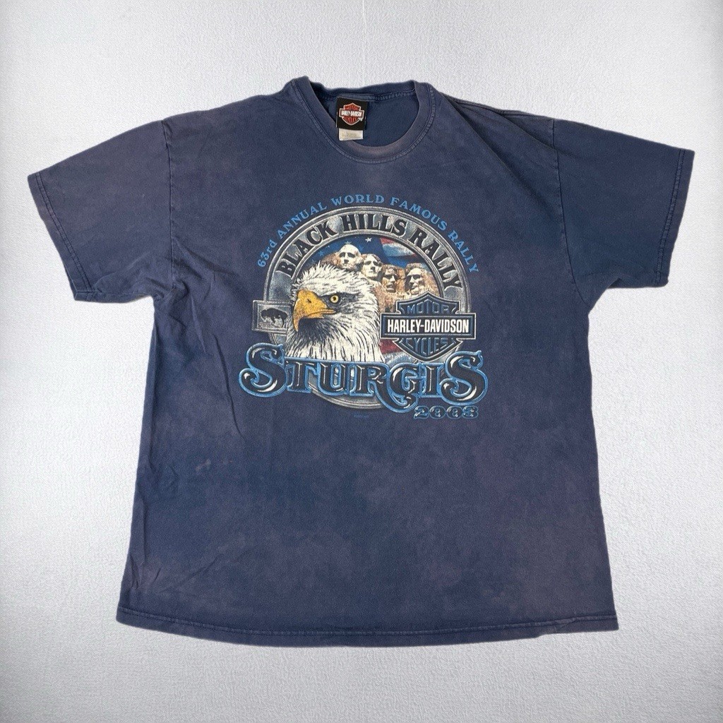 Vintage 2003 Harley Davidson Sturgis Black Hills Rally T Shirt XL Blue USA