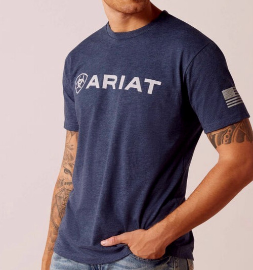 Ariat Men\'s Shield Flag T-Shirt-54198 - New with Tag - NAVY HEATHER - Size XL Ariat Men\'s Shield Flag T-Shirt-54198 - New with Tag - NAVY HEATHER - Size XL