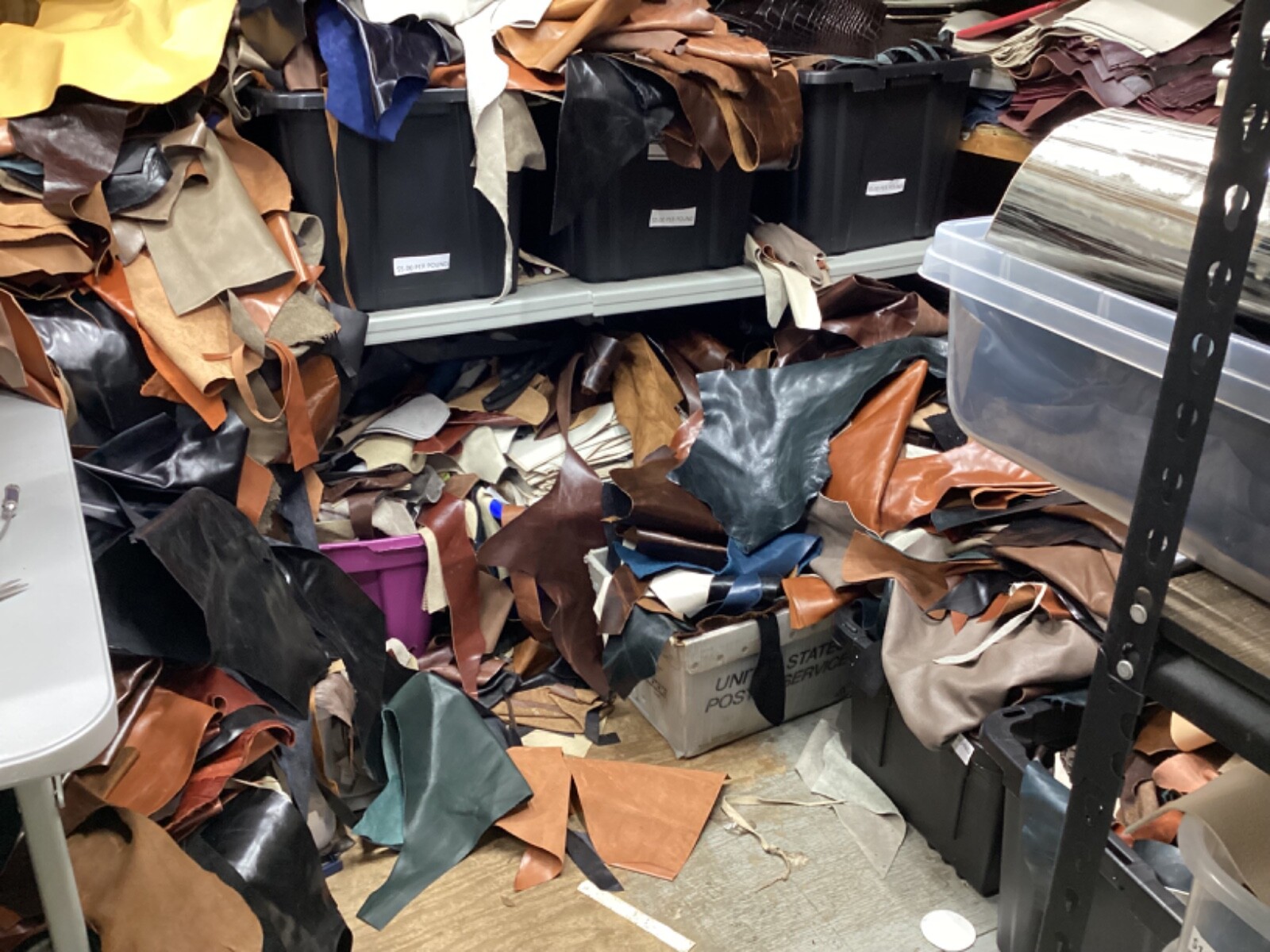 Bulk leather scrap.  Leather remnants,  Scrap Leather pieces. 8 Pound Box, TRK2