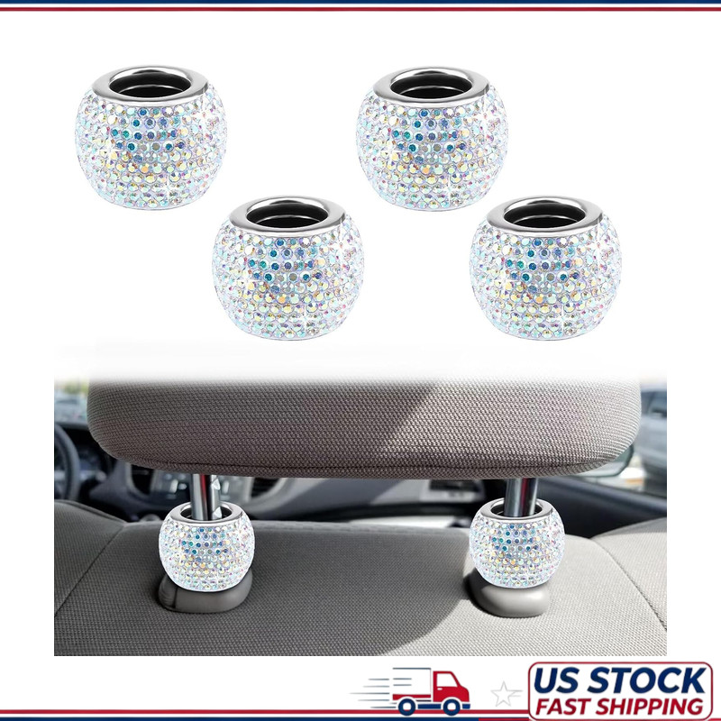 4 Pcs Rhinestone Car Headrest Collar Rings, Crystal Diamond Bling Headrest Colla