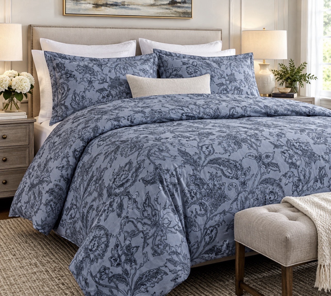 Alda Texteis King Duvet Cover Set Floral 100% Cotton Percale Portugal NWT