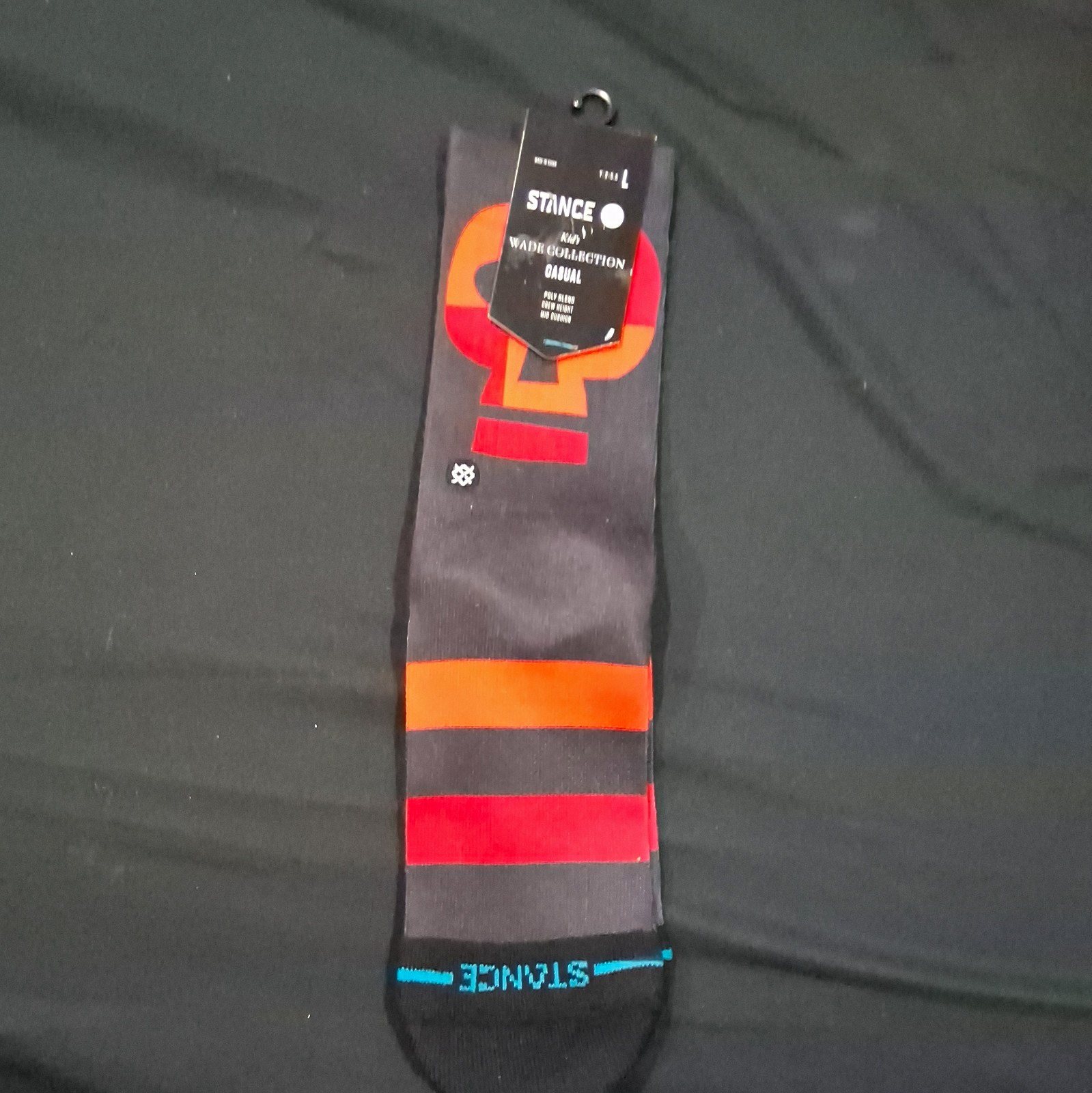 Stance Wade Collection Men’s Crew Socks Black Red Orange Striped Cushioned L Stance Wade Collection Men’s Crew Socks Black Red Orange Striped Cushioned L