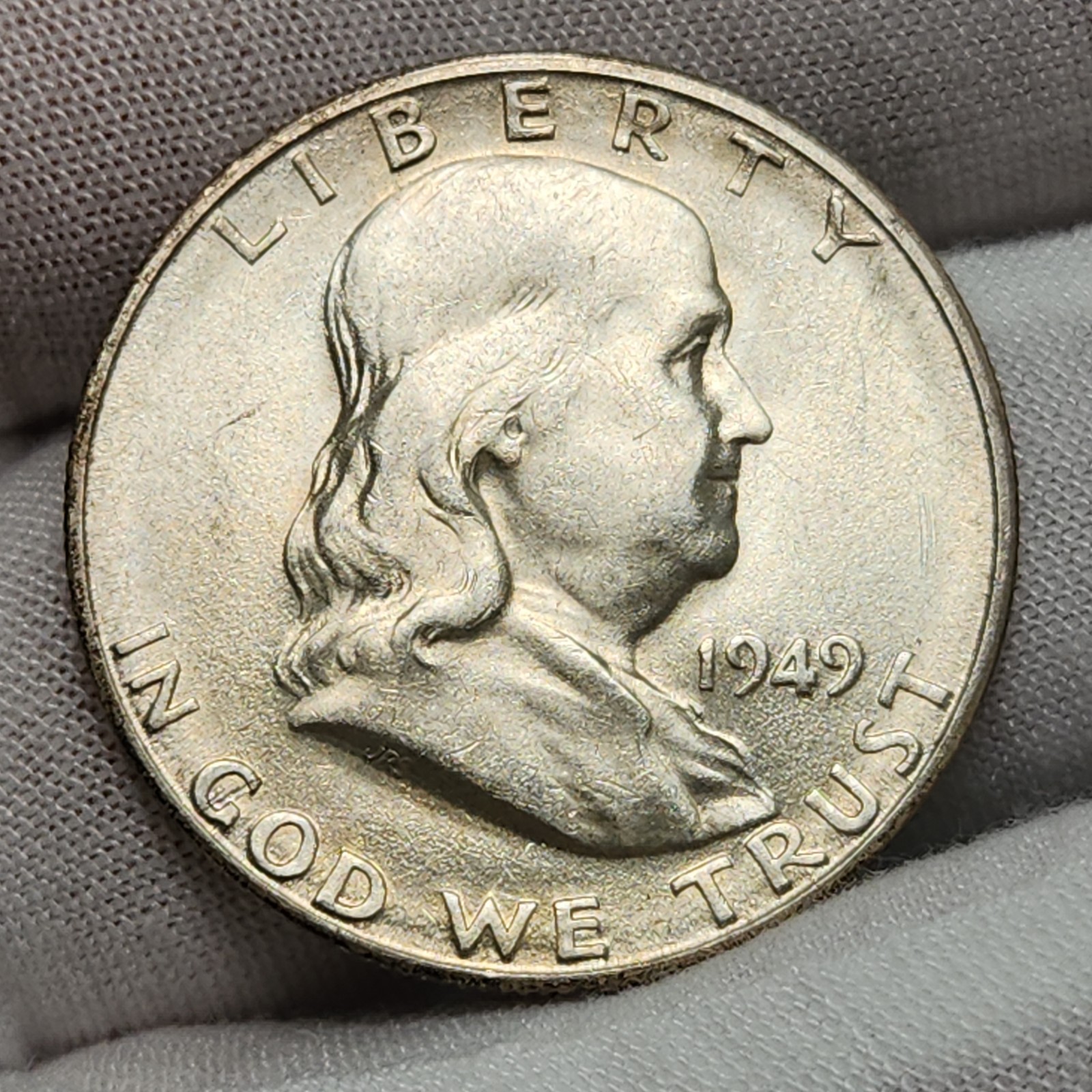 1949 S Ben Franklin Half Dollar 50c AU Almost Unc 90% Silver US Coin F-49Ae8