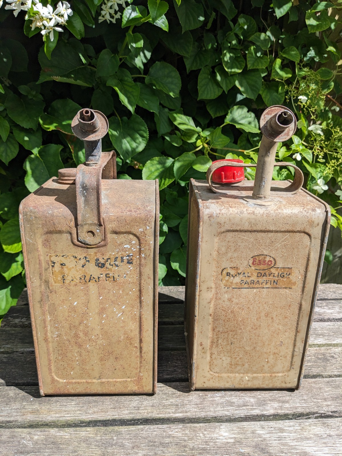 Original Pair Vintage \'Esso Blue & Daylight Royal Paraffin Cans