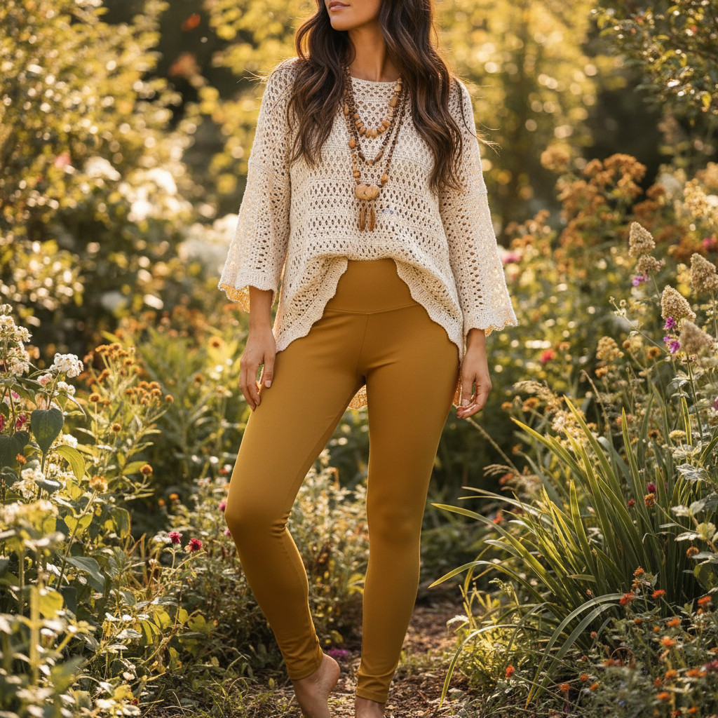 NEW Loft Sculpt Leggings Sz S Gold Yellow Comfy Cozy Boho Cottage Earthy Rustic
